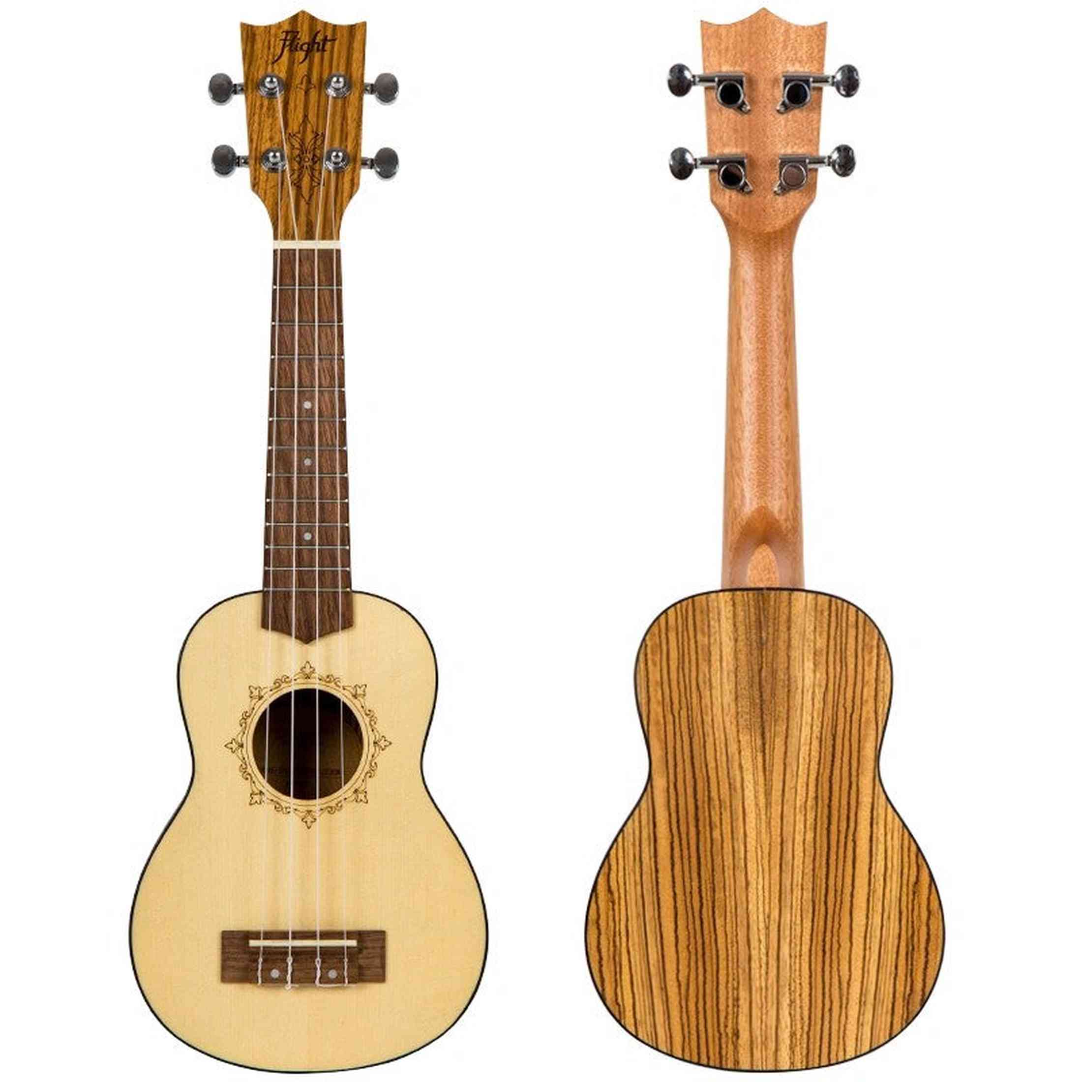 Flight DUS320 SP/ZEB Soprano Ukulele met Spruce Top, Zebrawood Body en Aquila Super Nylgut Snaren