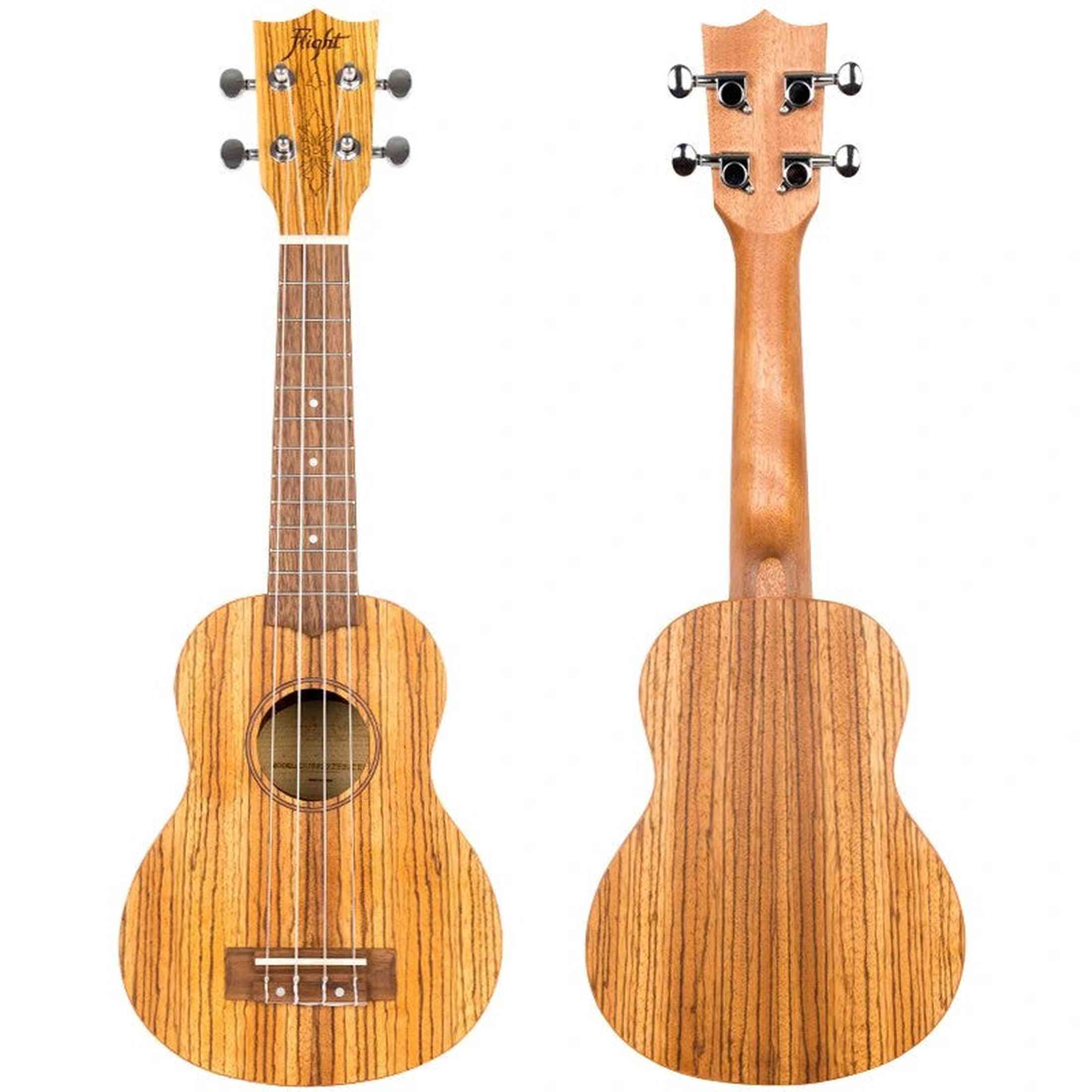 Flight DUS322 ZEB Soprano Ukulele met Zebrawood Body, Bone Topkam en Aquila Super Nylgut Snaren