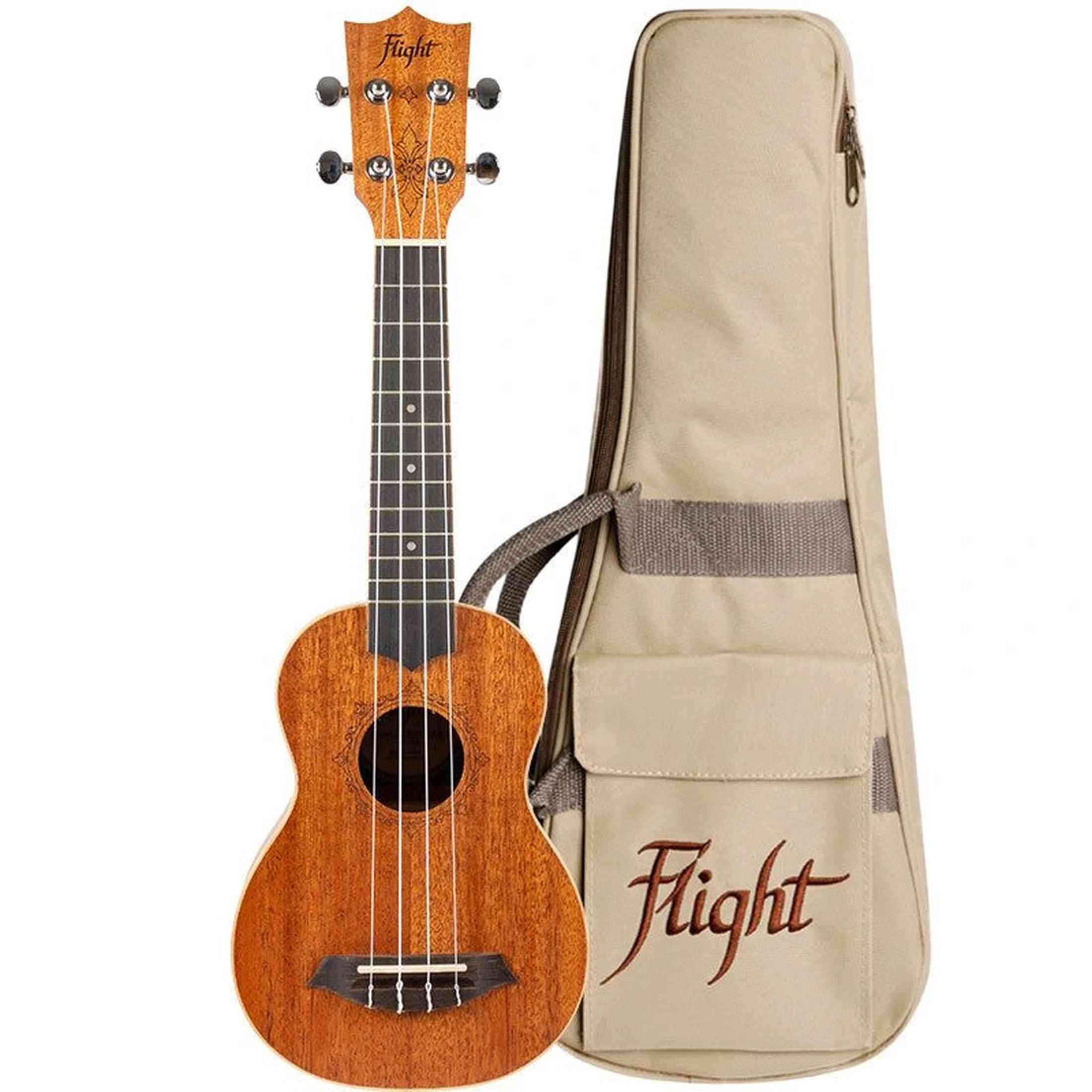 Flight DUS321 MAH Soprano Ukulele met Mahogany Body, Bone Topkam en Aquila Super Nylgut Snaren