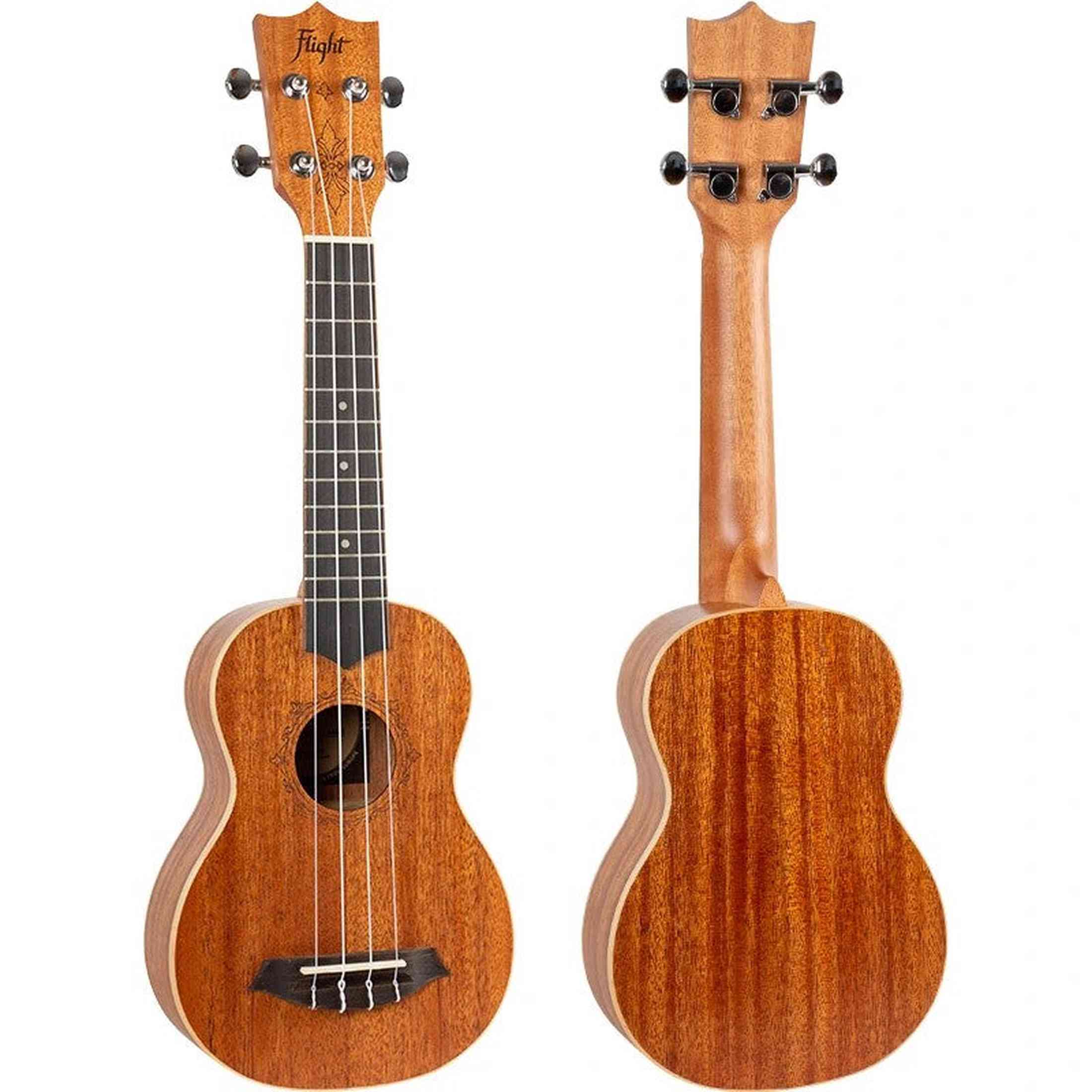 Flight DUS321 MAH Soprano Ukulele met Mahogany Body, Bone Topkam en Aquila Super Nylgut Snaren