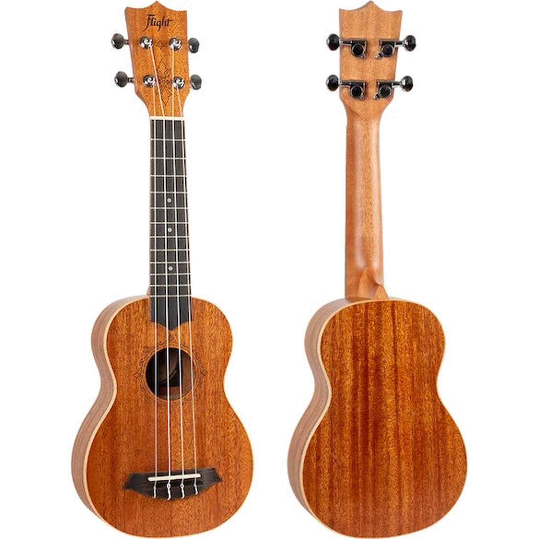 Flight DUS321 MAH Soprano Ukulele met Mahogany Body, Bone Topkam en Aquila Super Nylgut Snaren