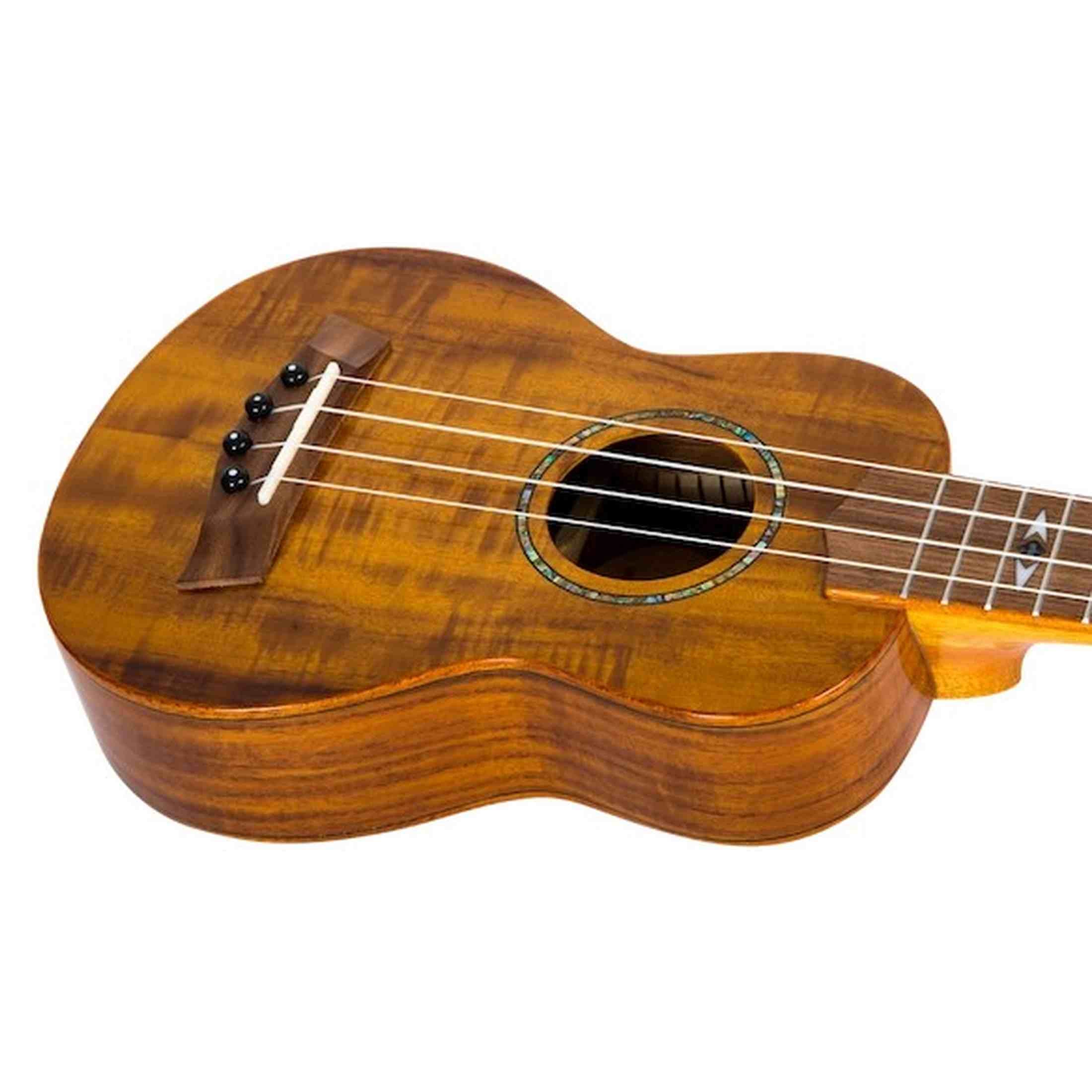 Flight DUS445 Acacia Soprano Ukulele met Gloss Acacia Body, Bone Topkam en Aquila Super Nylgut Snaren