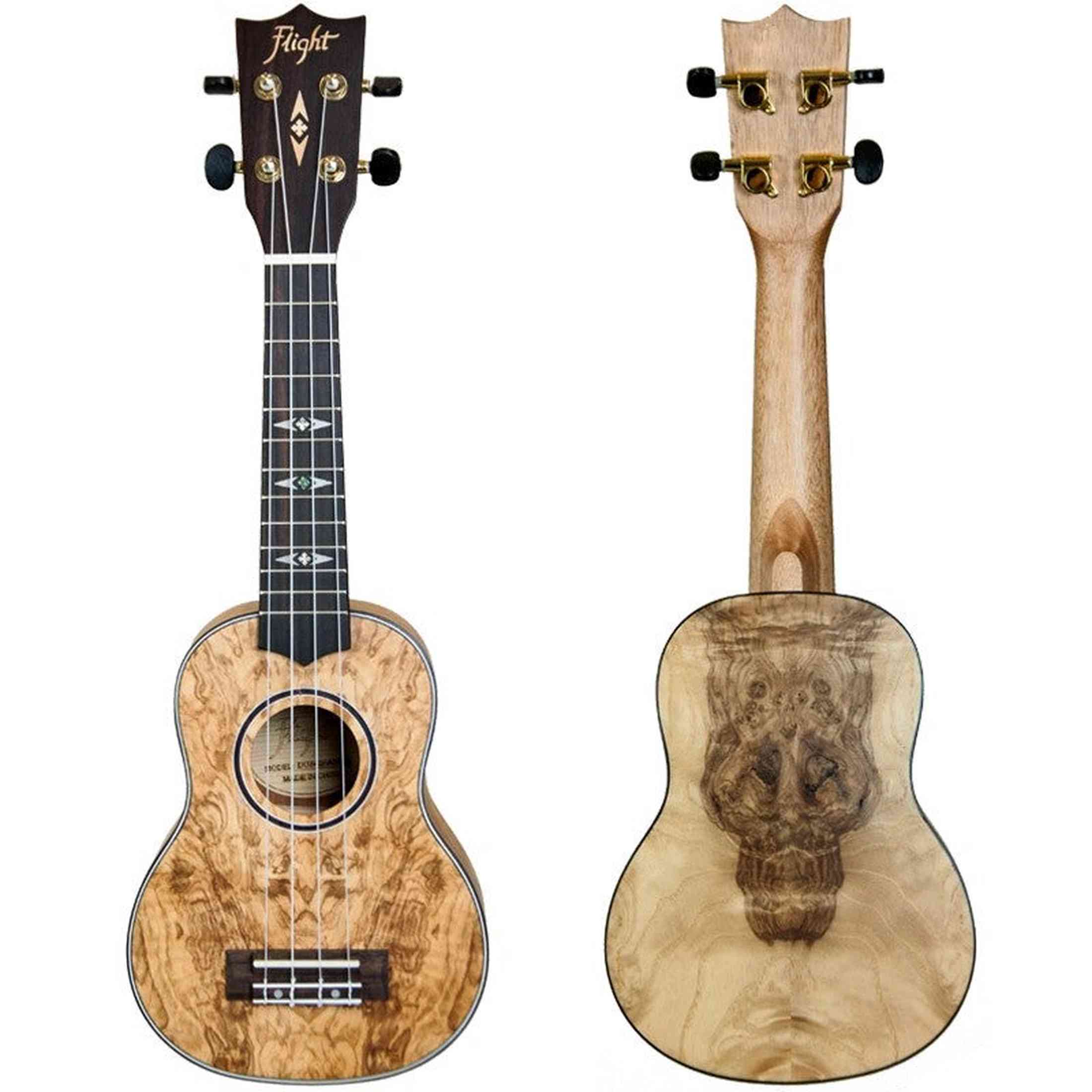 Flight DUS410 QA/QA Soprano Ukulele met Quilted Ash Body, Bone Topkam en Aquila Super Nylgut Snaren