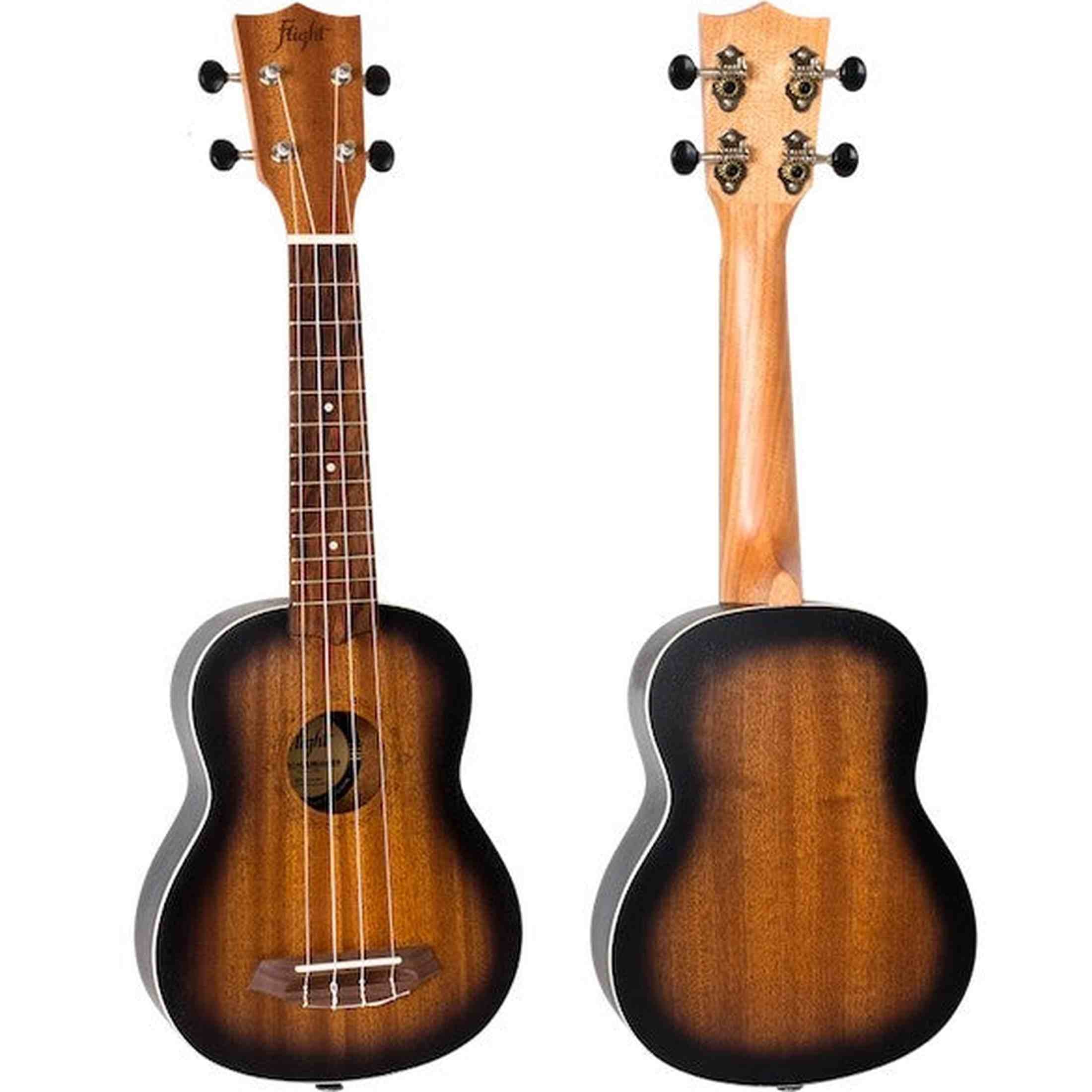 Flight NUS380 Amber Soprano Ukulele met Sapele Body, Walnut Toets, Bone Topkam en Flight Nylon Snaren