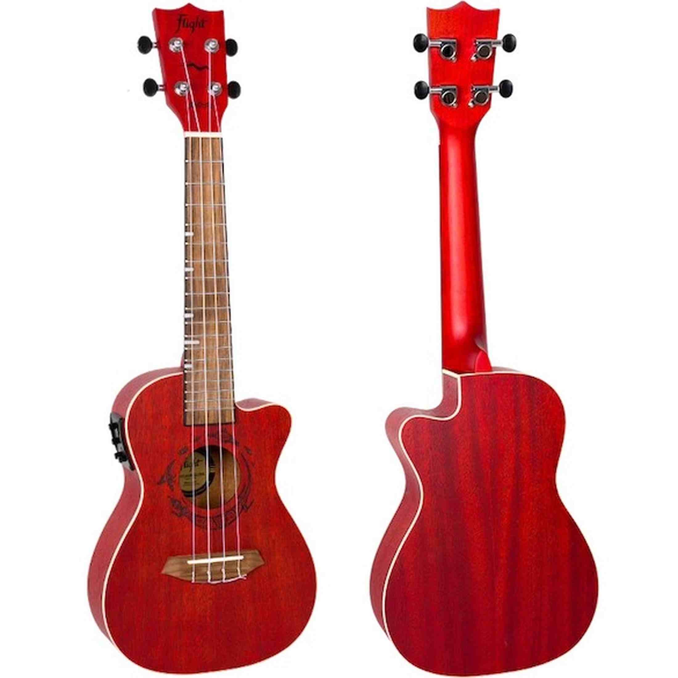 Flight DUC380 CEQ Coral Elektrisch-Akoestische Concert Ukulele met Cutaway, Mahogany Body, Pickup met EQ en Aquila Nylgut Snaren