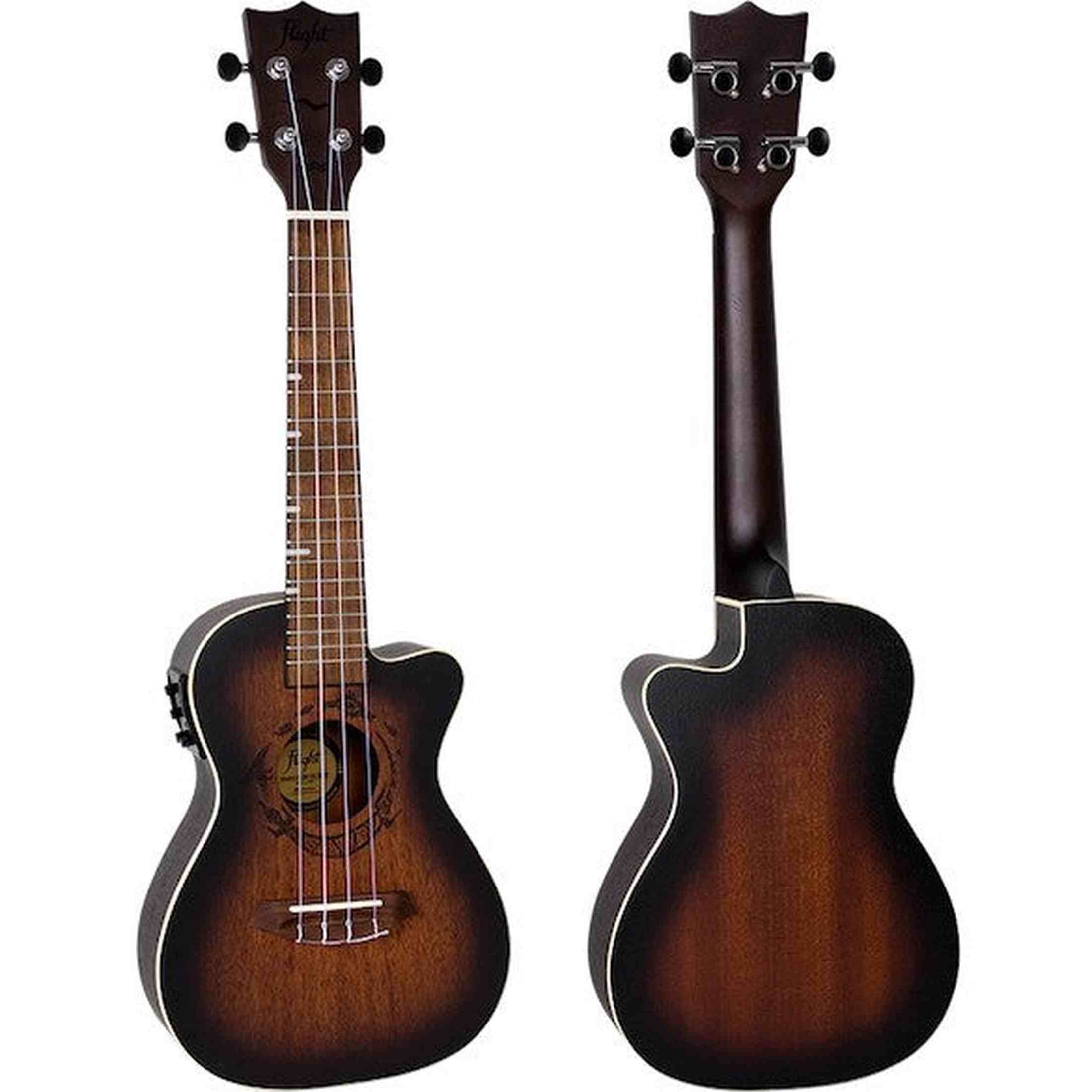 Flight DUC380 CEQ Amber Elektrisch-Akoestische Concert Ukulele met Cutaway, Mahogany Body, Pickup met EQ en Aquila Nylgut Snaren
