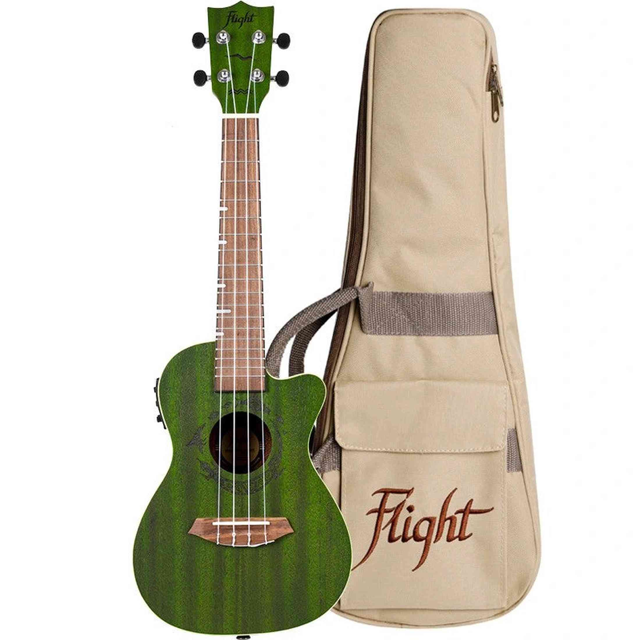 Flight DUC380 CEQ Jade Elektrisch-Akoestische Concert Ukulele met Cutaway, Mahogany Body, Pickup met EQ en Aquila Nylgut Snaren