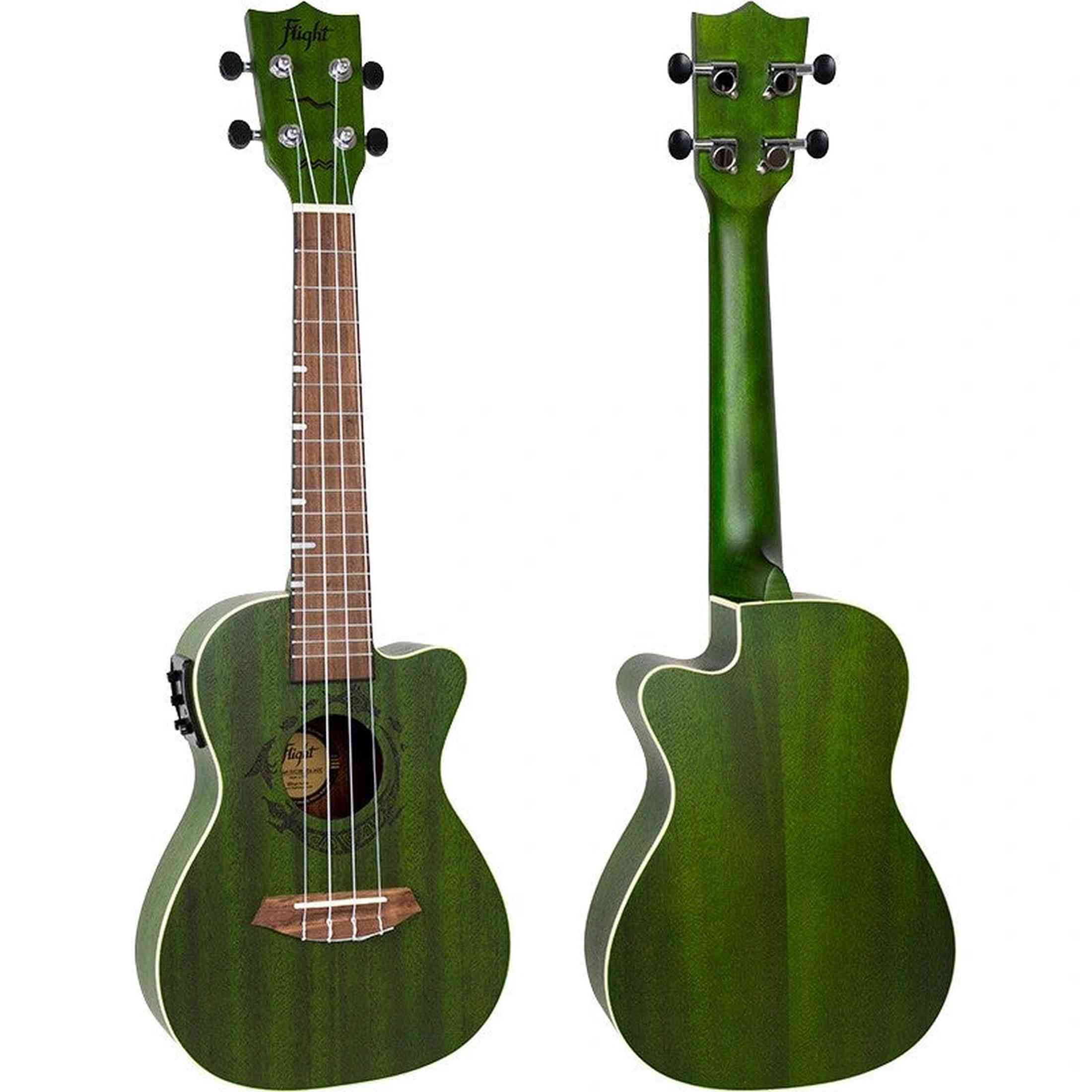 Flight DUC380 CEQ Jade Elektrisch-Akoestische Concert Ukulele met Cutaway, Mahogany Body, Pickup met EQ en Aquila Nylgut Snaren