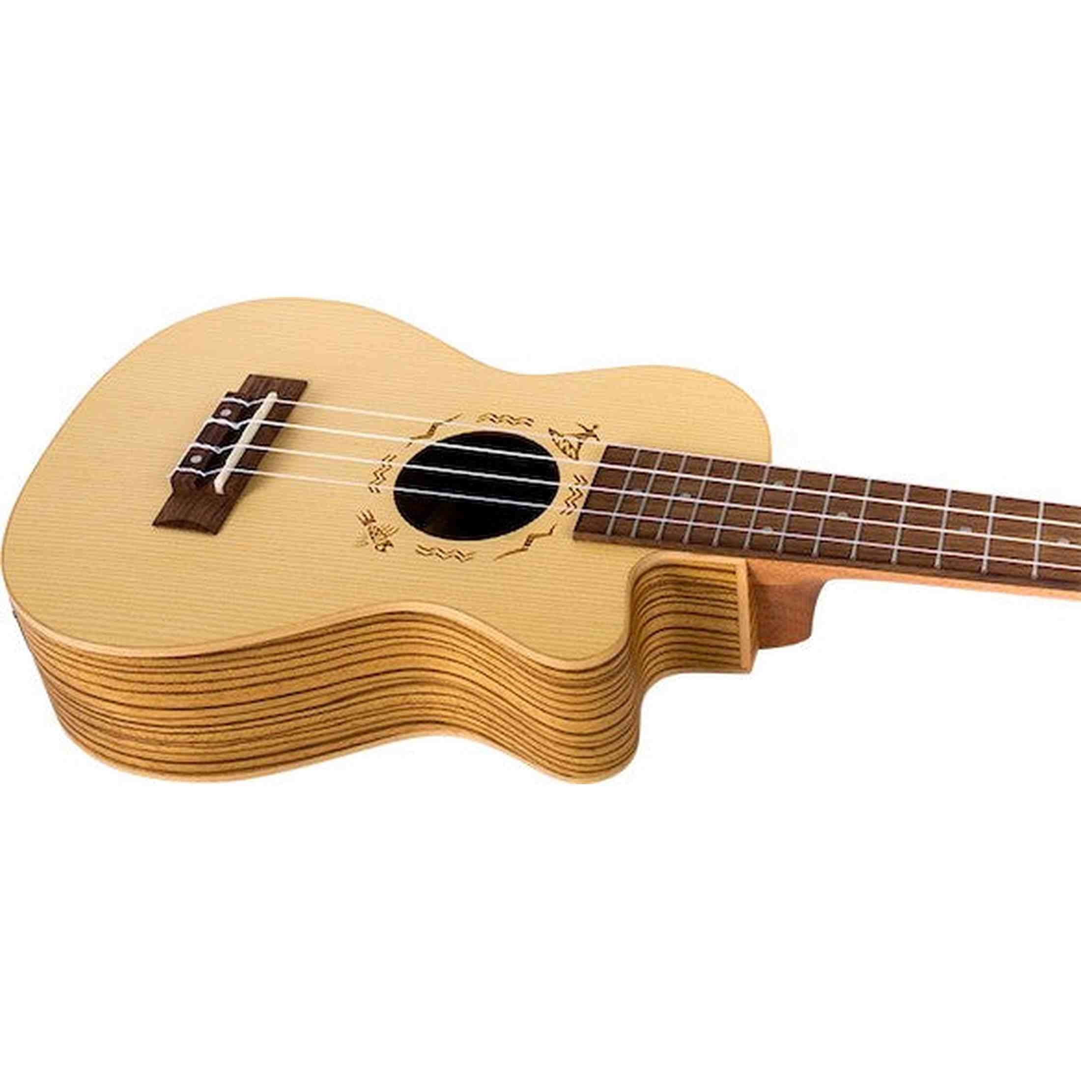 Flight DUC328 CEQ Elektrisch-Akoestische Concert Ukulele met Cutaway, Engelmann Spruce Top en Zebrawood Body