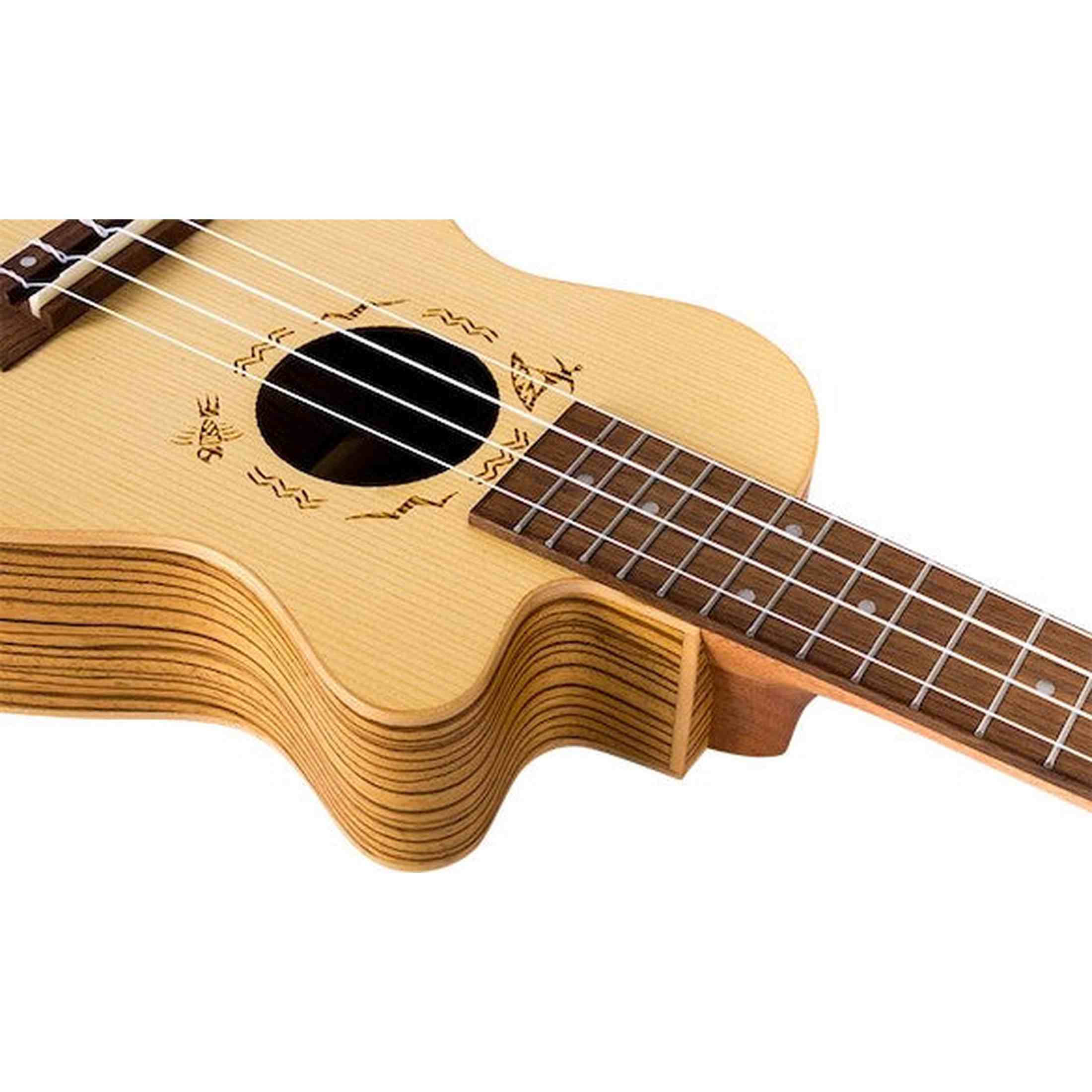 Flight DUC328 CEQ Elektrisch-Akoestische Concert Ukulele met Cutaway, Engelmann Spruce Top en Zebrawood Body