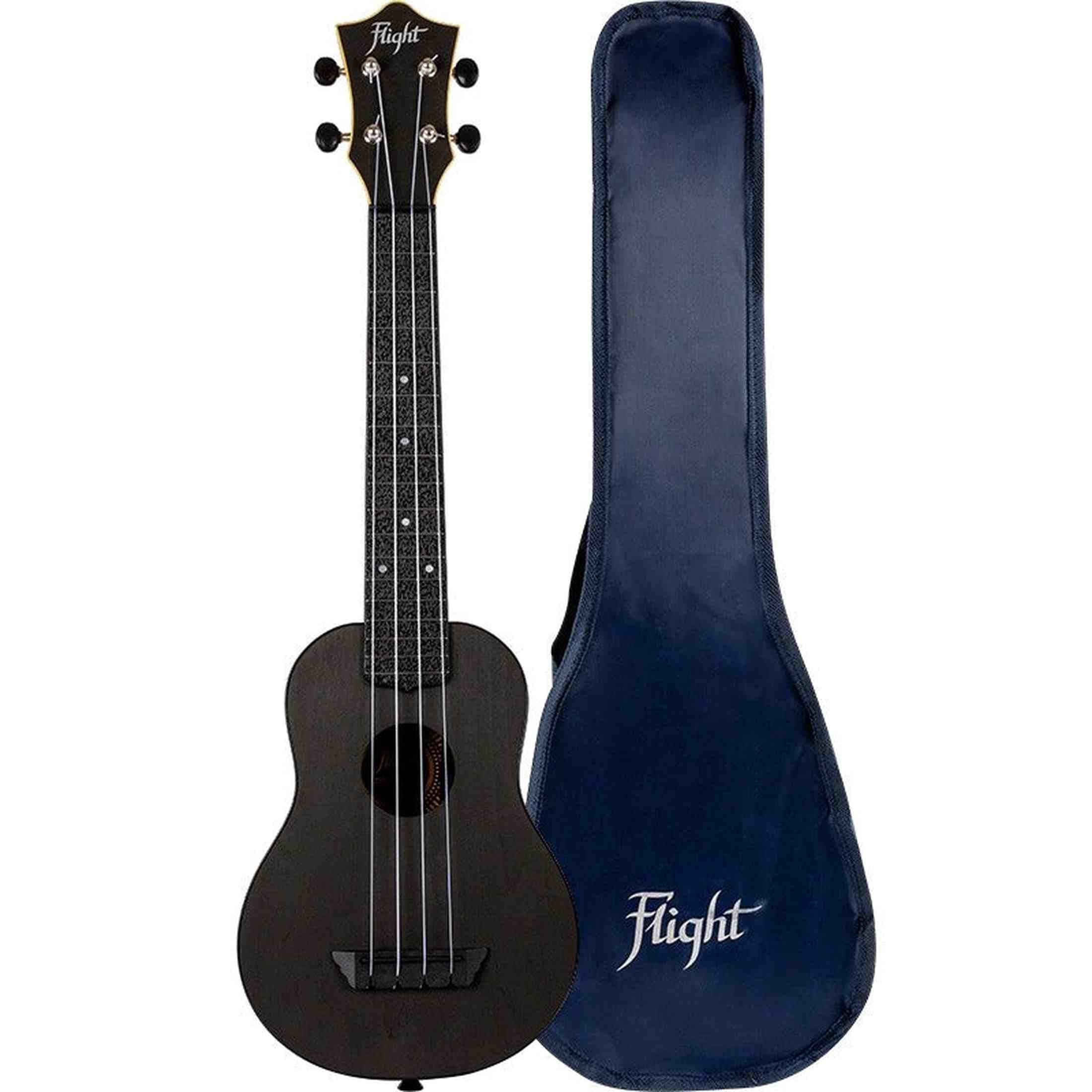 Flight TUSL-35 BK Soprano Longneck Ukulele Zwart met Linden Top, ABS Body en Aquila Snaren