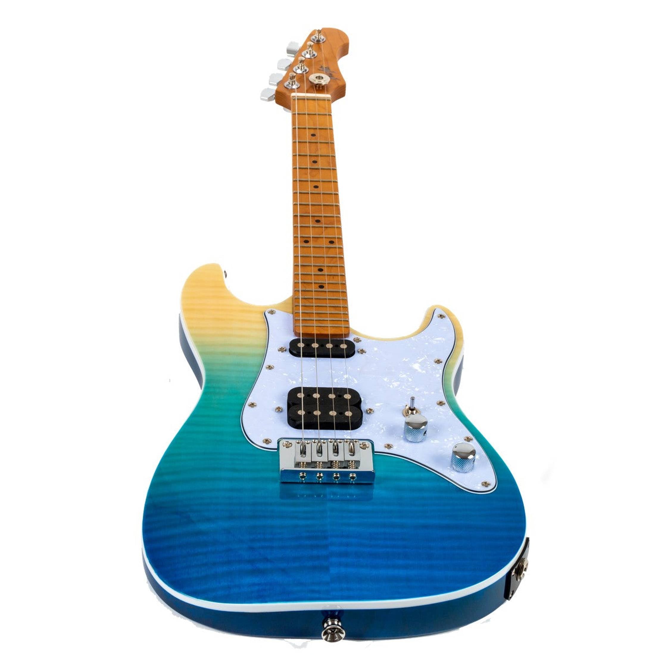 Flight Pathfinder Tenor TBL Elektrische Tenor Ukulele met Flame Maple Top en Transparent Blue Afwerking