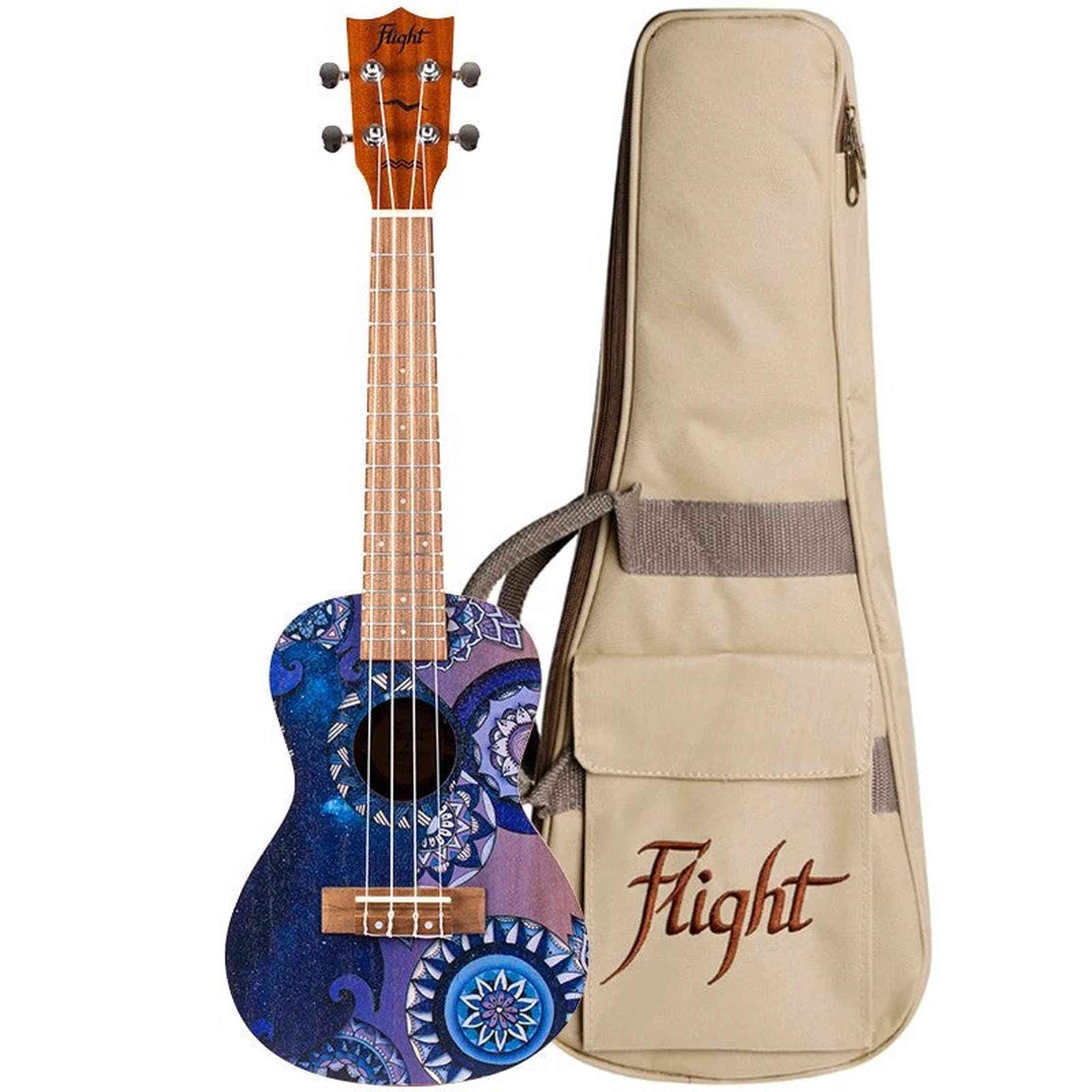 Flight AUC-33 Stardust Concert Ukulele met Sapele Body, Art Design en Aquila Nylgut Snaren