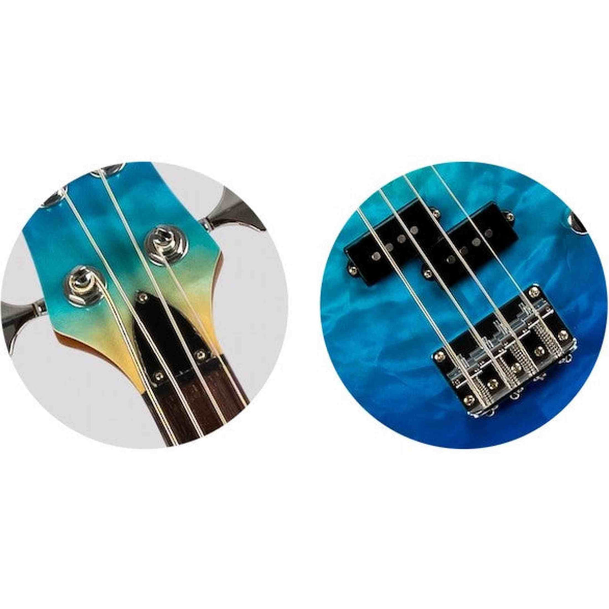 Flight Mini Bass TBL Elektrische Mini Bass Ukulele met Quilted Maple Top, Alnico 5 P-Style Pickup en Roasted Maple Hals