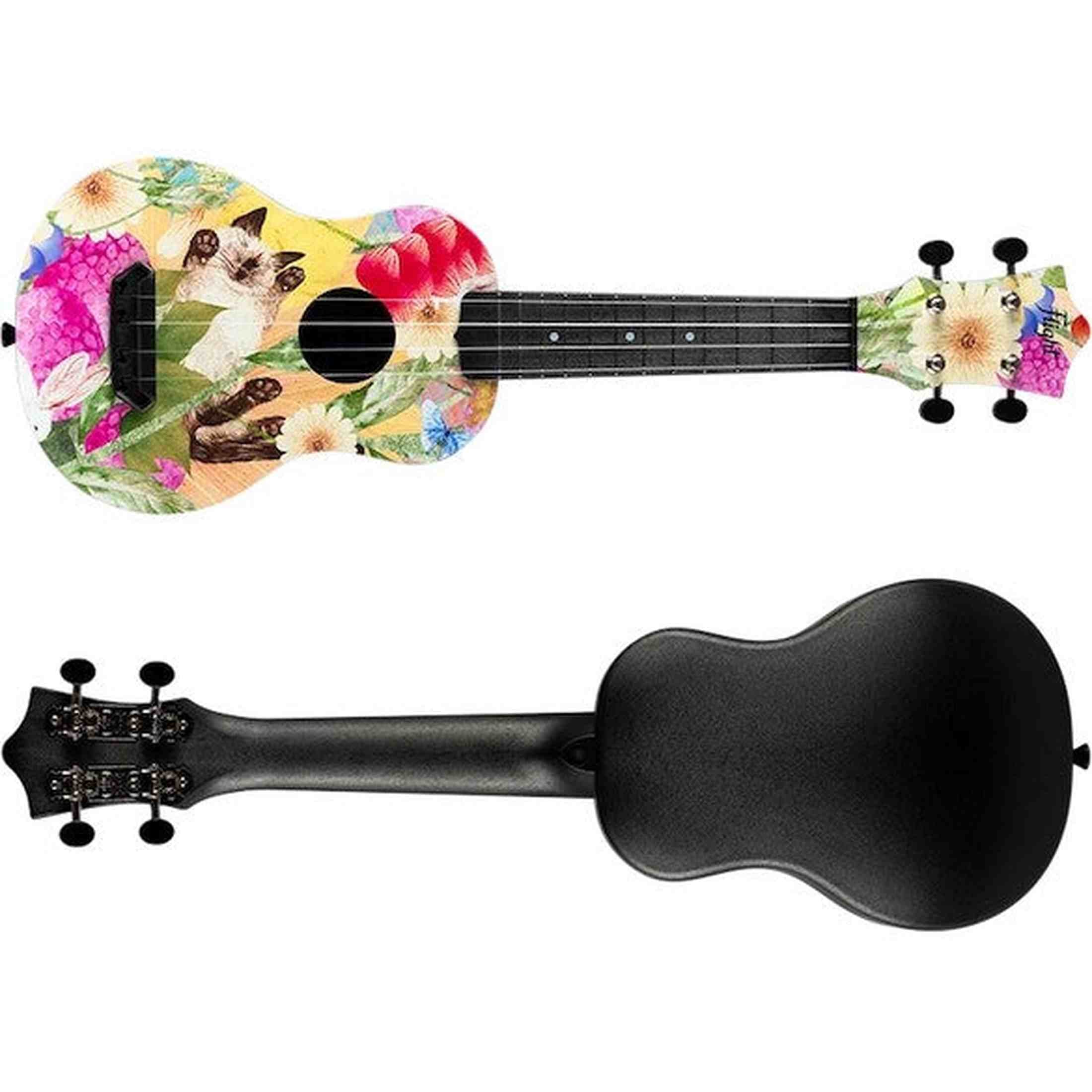 Flight UTS-42 SUMMER CAT Ultra Travel Soprano Ukulele met Polycarbonate Body en Fluorocarbon Snaren