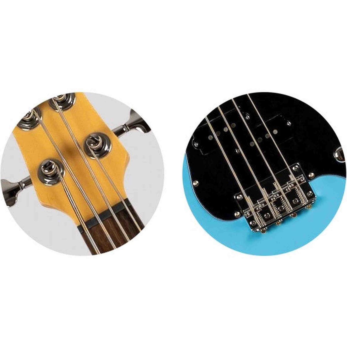 Flight Mini Bass Lite BL Elektrische Mini Bas Ukulele Blauw met Poplar Body en Alnico 5 Pickup