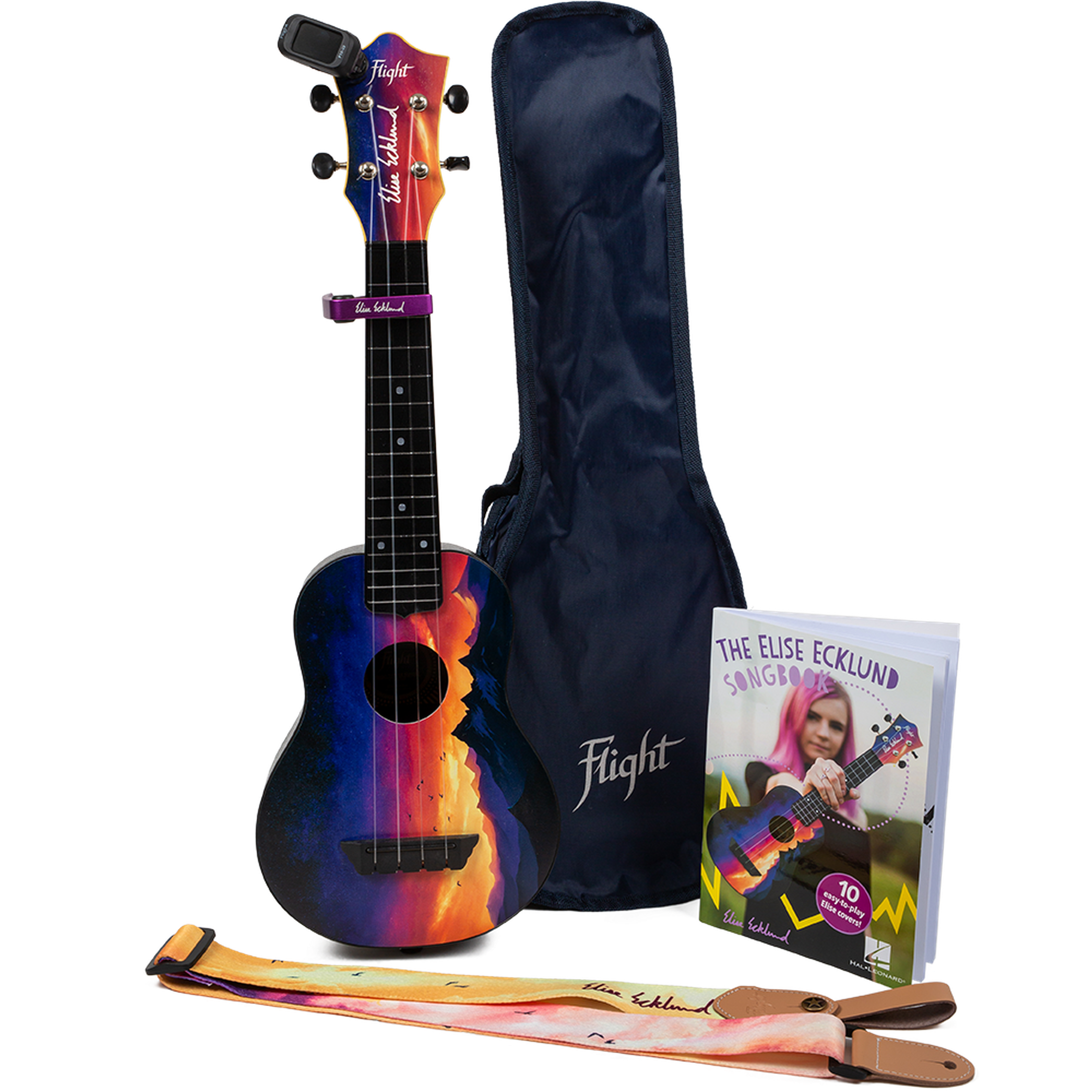 Flight TUS-EE Sunset PACK Elise Ecklund Signature Soprano Ukulele Set met Tuner, Capo, Strap, Songbook en Gigbag