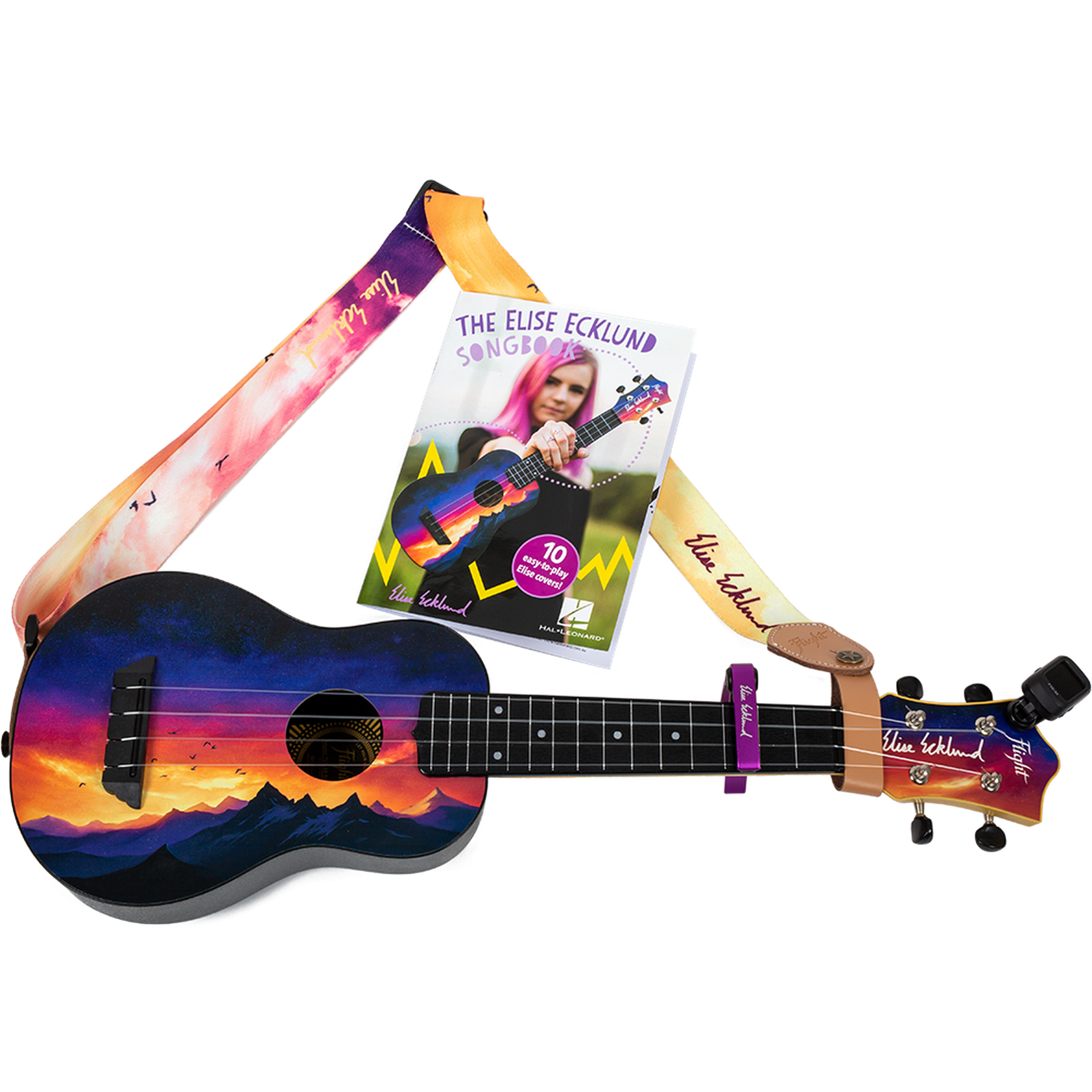 Flight TUS-EE Sunset PACK Elise Ecklund Signature Soprano Ukulele Set met Tuner, Capo, Strap, Songbook en Gigbag