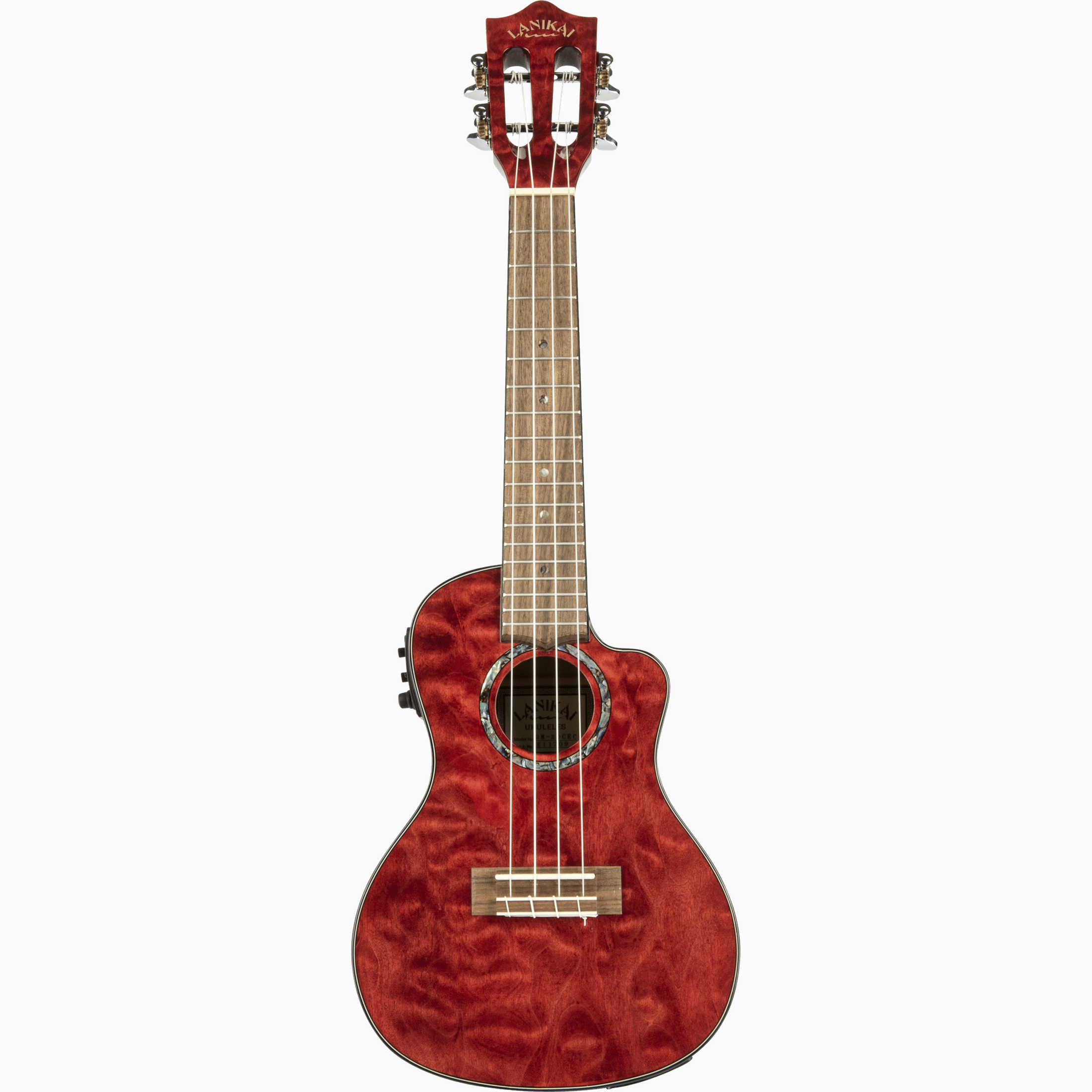 LANIKAI LKUQM-RDCEC Concertukelele, Quilted Maple-serie,rood,cutaway,voorversterke