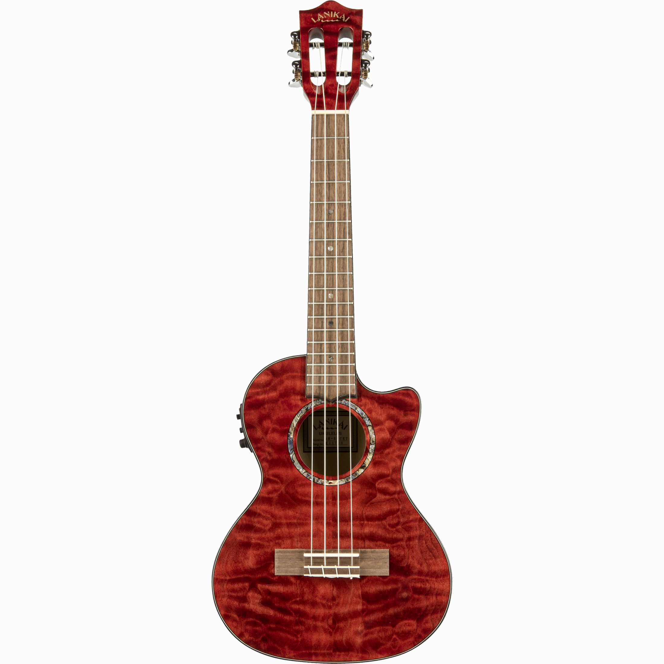LANIKAI LKUQM-RDCET Tenorukelele, Quilted Maple-serie, rood, cutaway,voorversterke