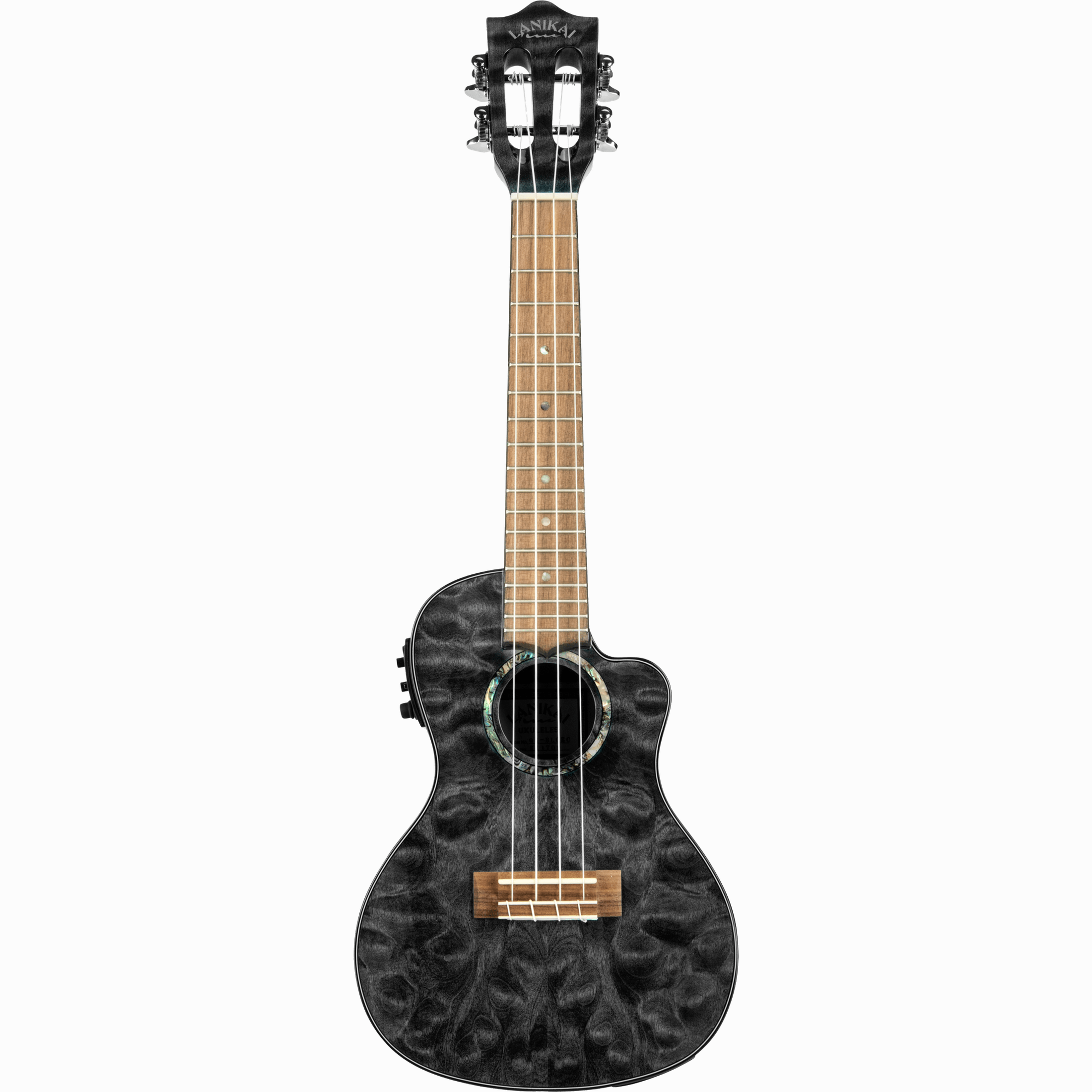 LANIKAI LKUQMBKCEC Concertukelele, Quilted Maple Serie, Black Stain,Voorversterke
