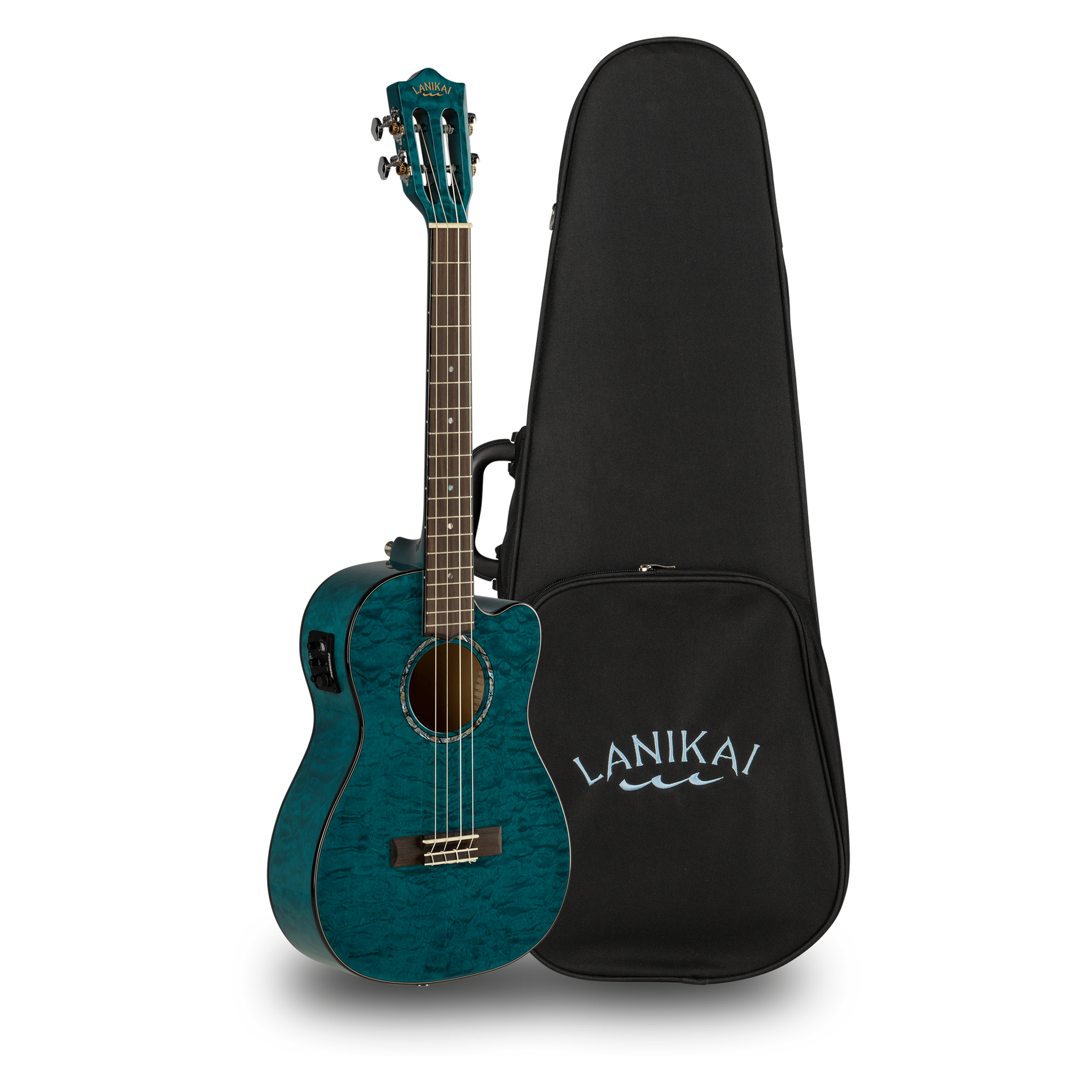 LANIKAI LKUQMBLCEB Baritonukelele, Quilted Maple Serie, Blue, Cutaway, Preamp, So