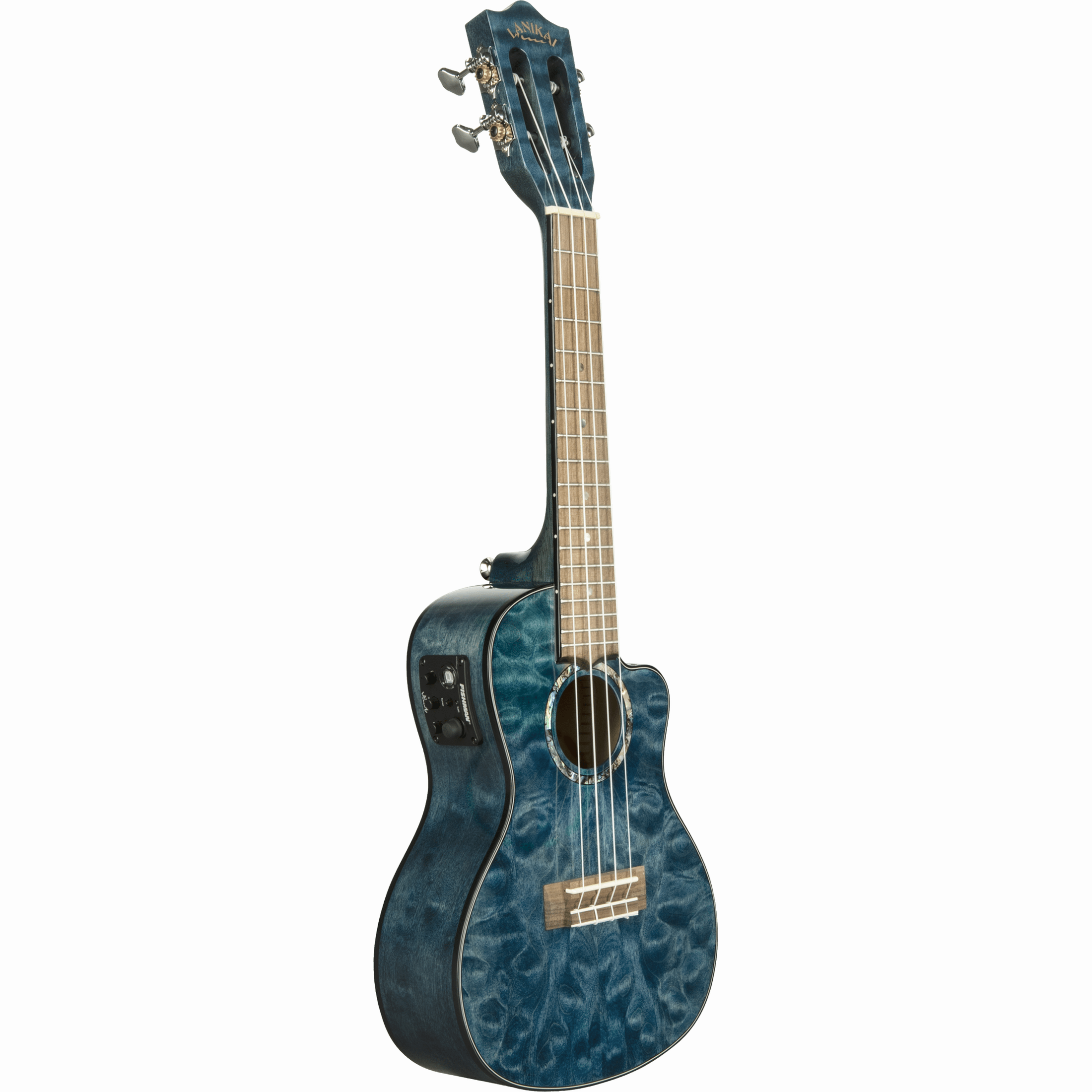 LANIKAI LKUQMBLCEC Concertukelele, Quilted Maple Serie, Blue Stain,Voorversterker