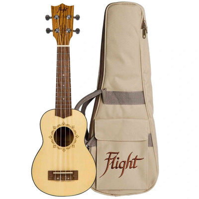 Flight DUS320 SP/ZEB Soprano Ukulele met Spruce Top, Zebrawood Body en Aquila Super Nylgut Snaren
