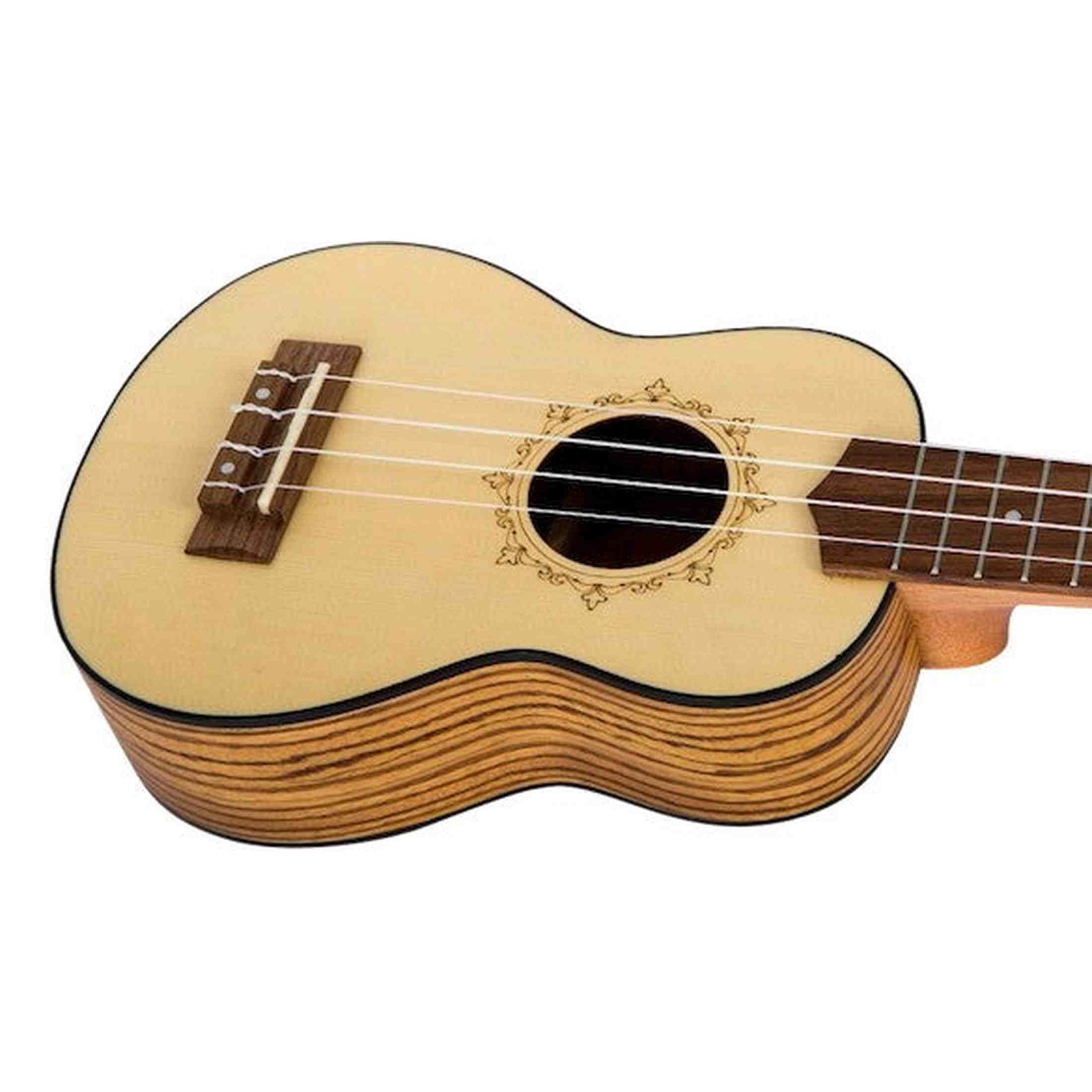 Flight DUS320 SP/ZEB Soprano Ukulele met Spruce Top, Zebrawood Body en Aquila Super Nylgut Snaren