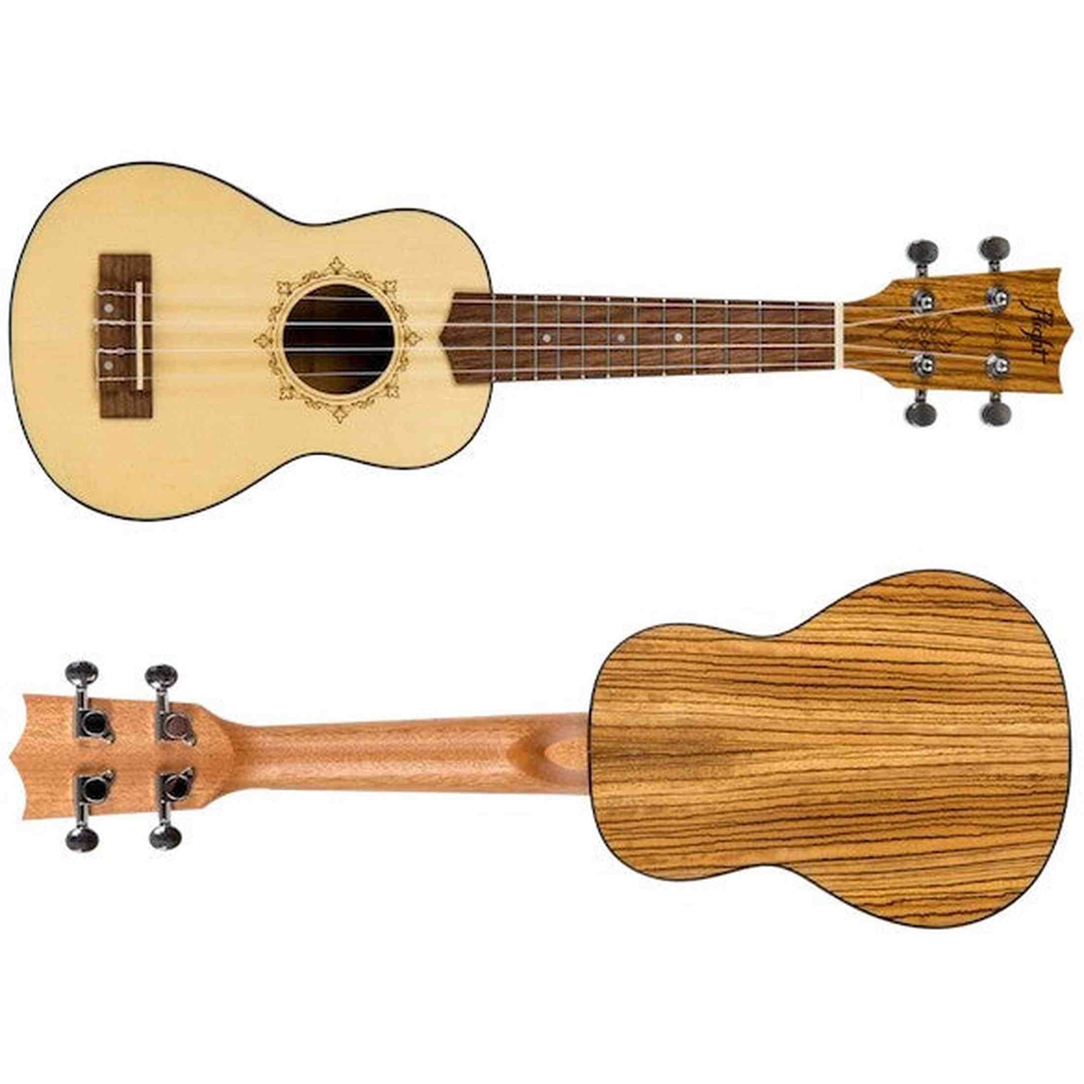 Flight DUS320 SP/ZEB Soprano Ukulele met Spruce Top, Zebrawood Body en Aquila Super Nylgut Snaren