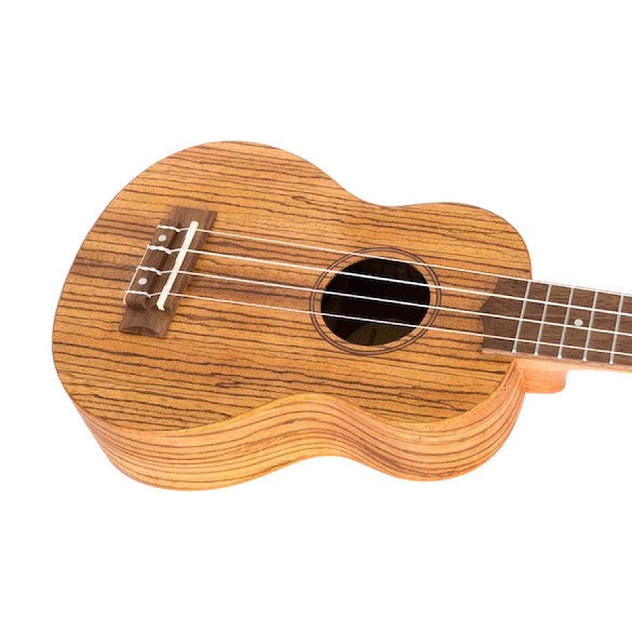 Flight DUS322 ZEB Soprano Ukulele met Zebrawood Body, Bone Topkam en Aquila Super Nylgut Snaren