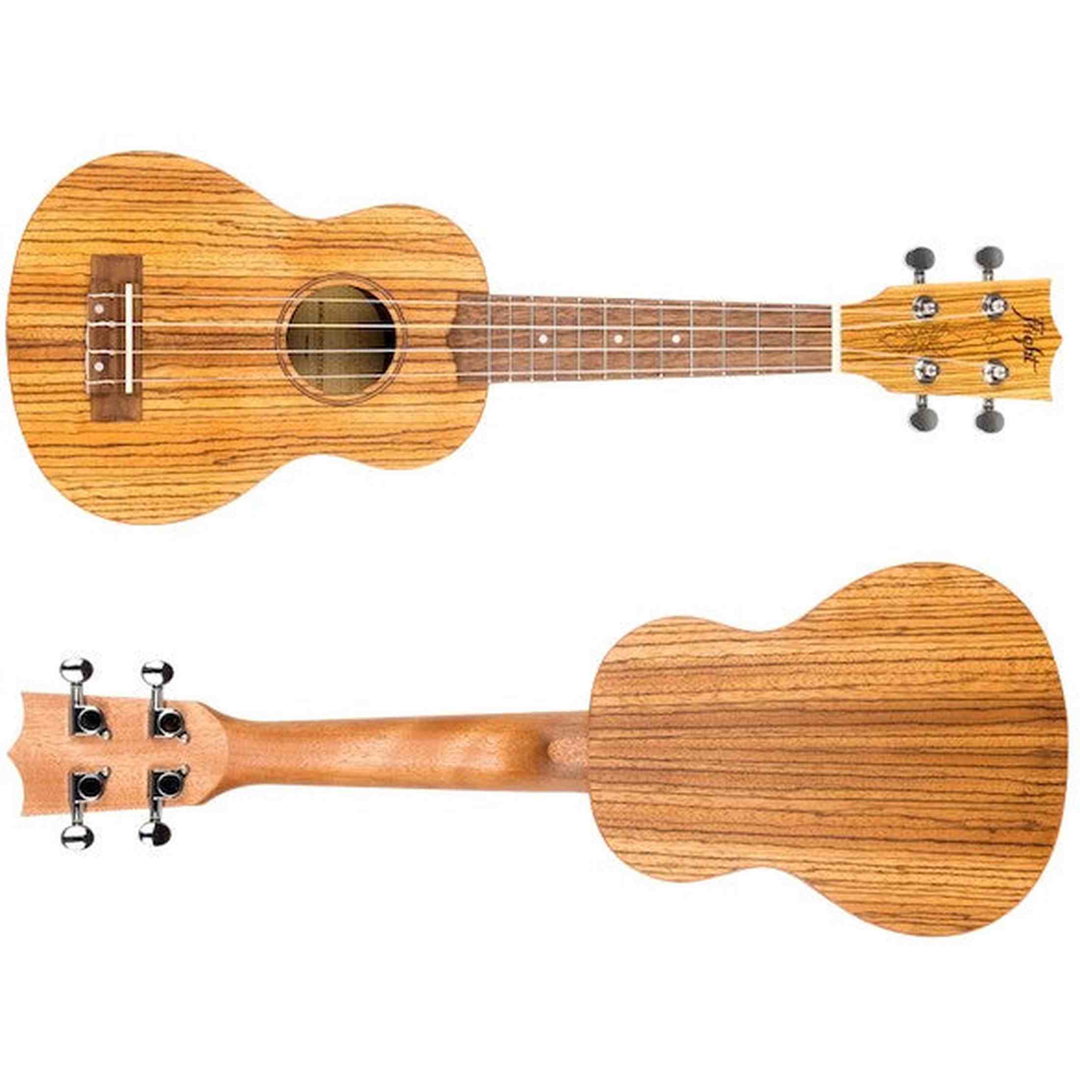 Flight DUS322 ZEB Soprano Ukulele met Zebrawood Body, Bone Topkam en Aquila Super Nylgut Snaren