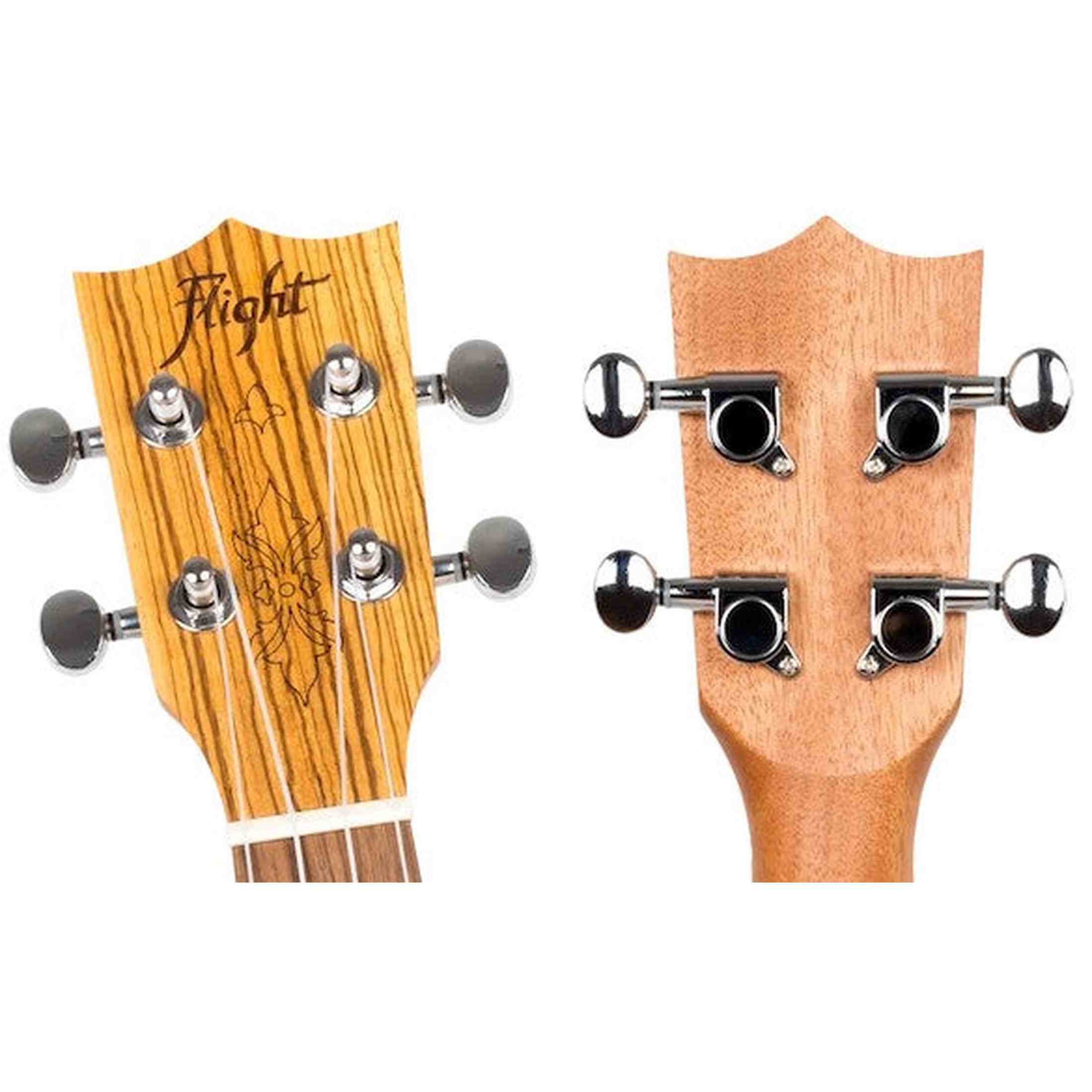 Flight DUS322 ZEB Soprano Ukulele met Zebrawood Body, Bone Topkam en Aquila Super Nylgut Snaren