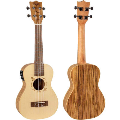 Flight DUC525 EQ SP/ZEB Elektrisch-Akoestische Concert Ukulele met Solid Spruce Top, Zebrawood Body, Pickup en Aquila Super Nylgut Snaren