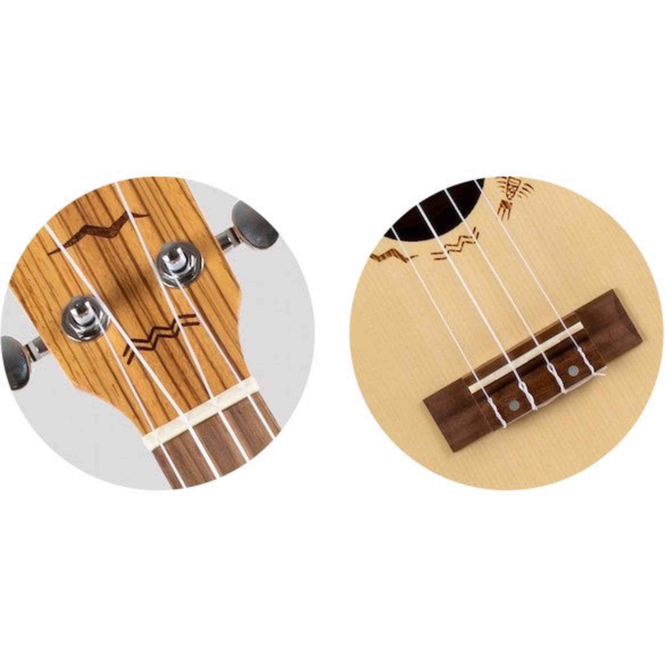Flight DUC525 EQ SP/ZEB Elektrisch-Akoestische Concert Ukulele met Solid Spruce Top, Zebrawood Body, Pickup en Aquila Super Nylgut Snaren