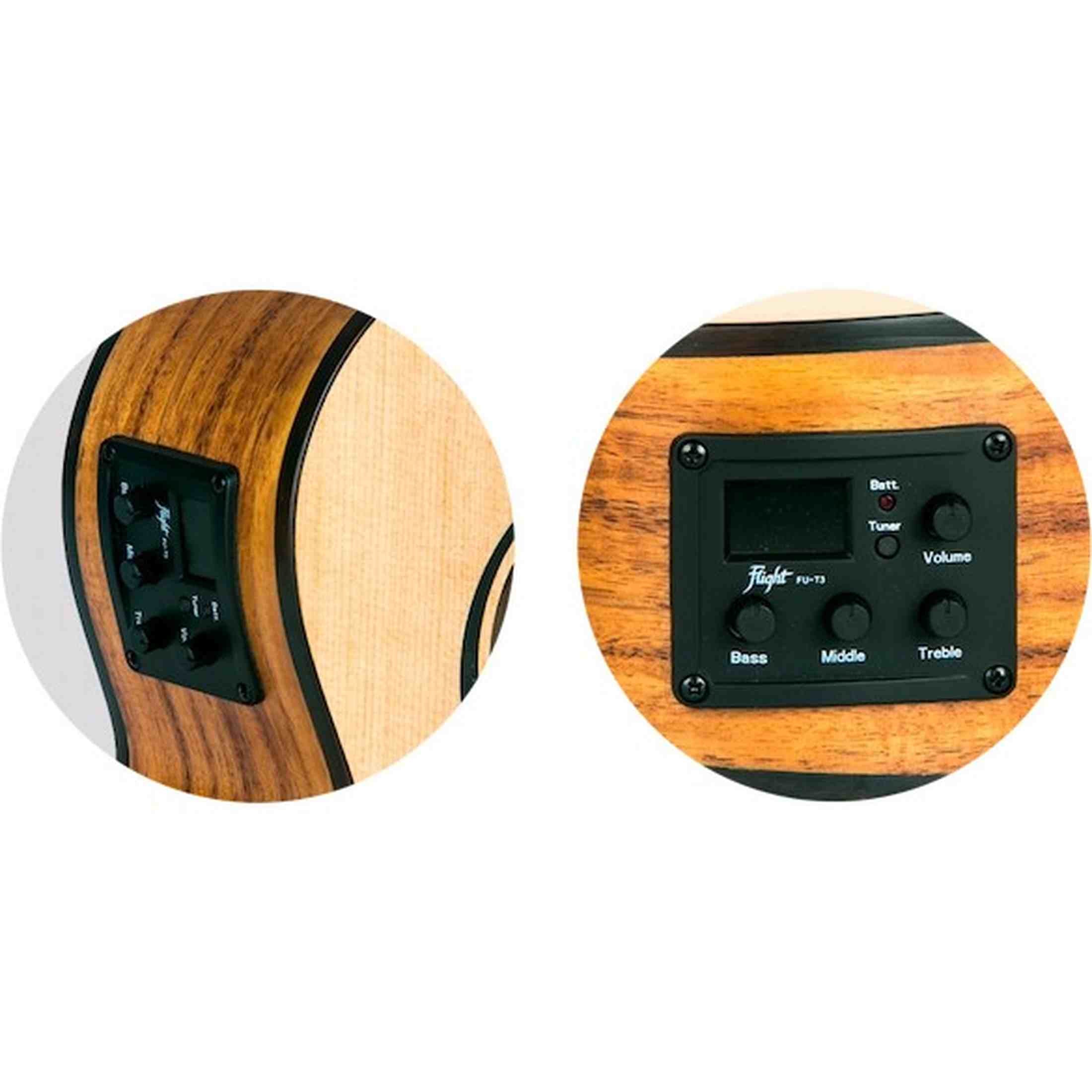 Flight DUC525 EQ SP/ZEB Elektrisch-Akoestische Concert Ukulele met Solid Spruce Top, Zebrawood Body, Pickup en Aquila Super Nylgut Snaren