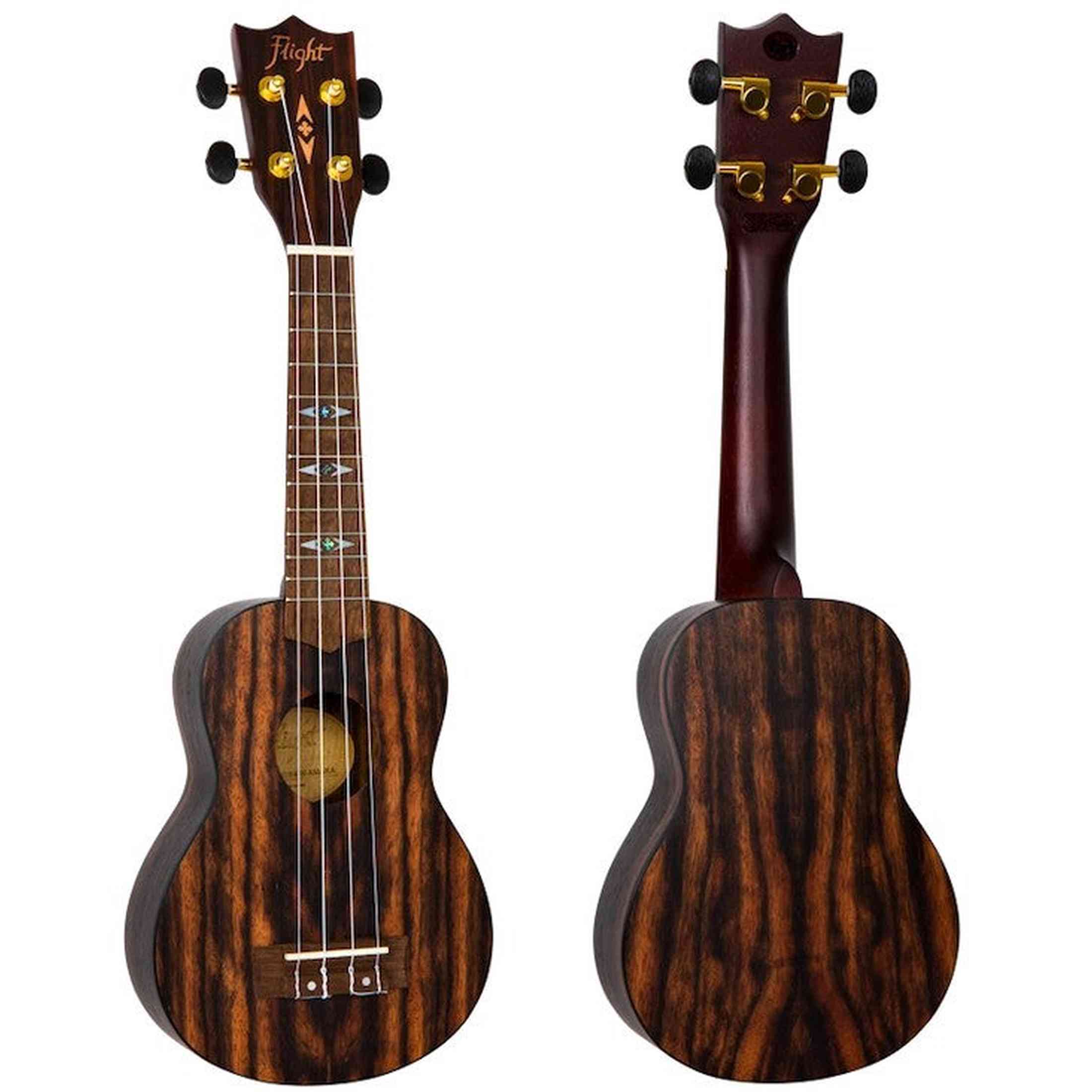 Flight DUS460 Amara Soprano Ukulele met Amara Body, Bone Topkam en Aquila Super Nylgut Snaren
