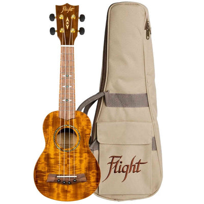 Flight DUS445 Acacia Soprano Ukulele met Gloss Acacia Body, Bone Topkam en Aquila Super Nylgut Snaren