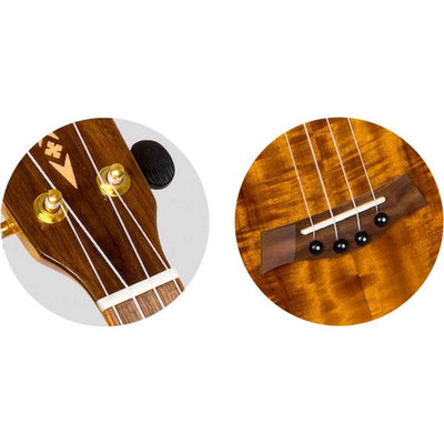 Flight DUS445 Acacia Soprano Ukulele met Gloss Acacia Body, Bone Topkam en Aquila Super Nylgut Snaren