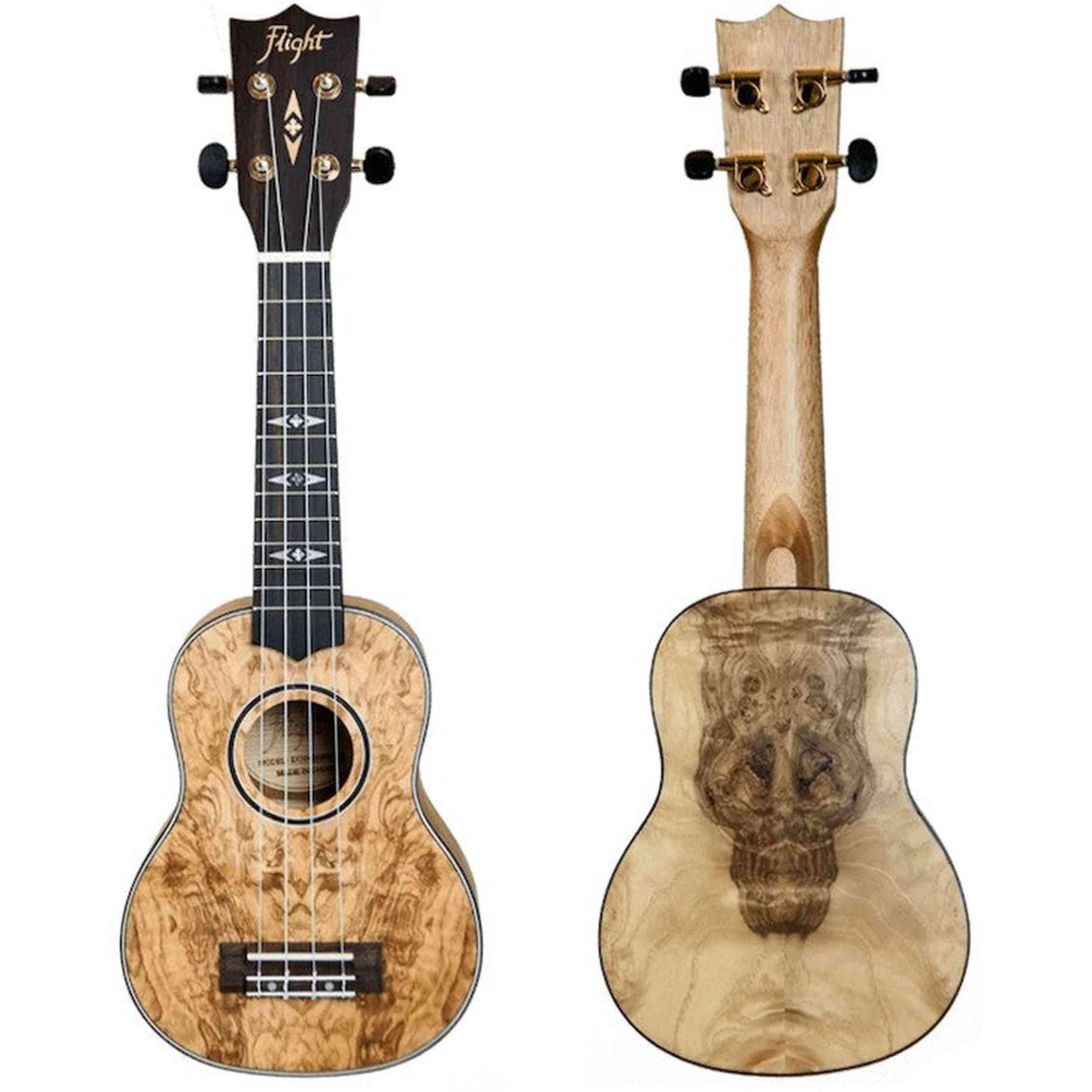 Flight DUS410 QA/QA Soprano Ukulele met Quilted Ash Body, Bone Topkam en Aquila Super Nylgut Snaren