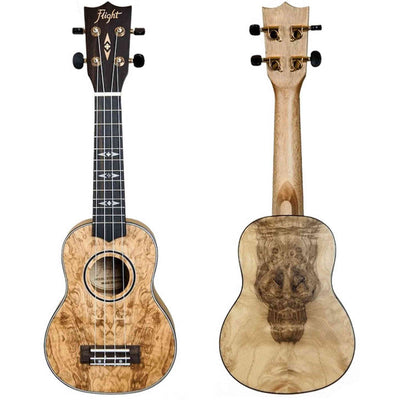 Flight DUS410 QA/QA Soprano Ukulele met Quilted Ash Body, Bone Topkam en Aquila Super Nylgut Snaren