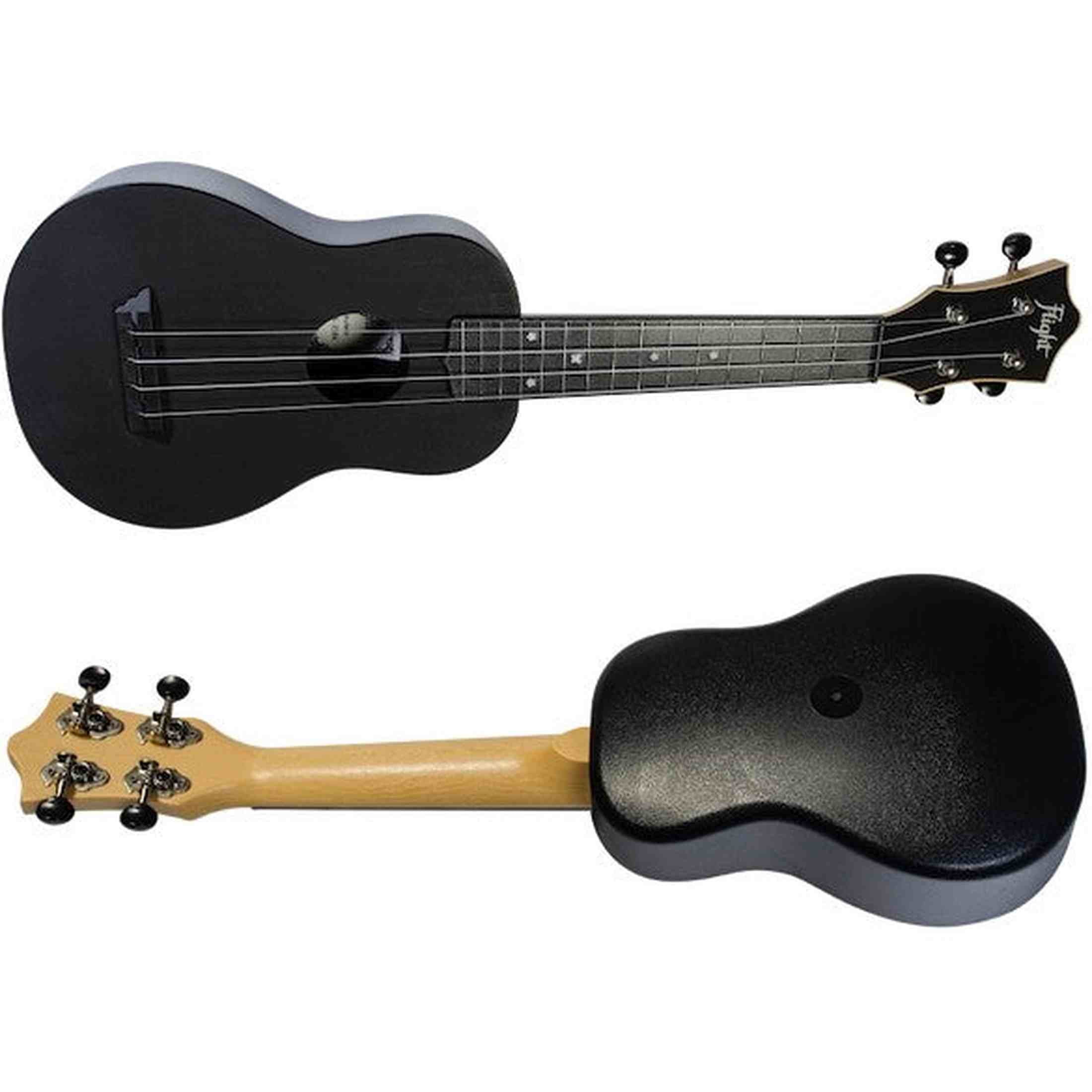 Flight TUS-35 BK Soprano Ukulele Zwart met Linden Top, ABS Body en Aquila Snaren