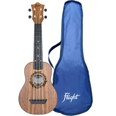 Flight TUS-50 Soprano Ukulele Walnut met Gelamineerde Walnut Top, ABS Body en Aquila Snaren