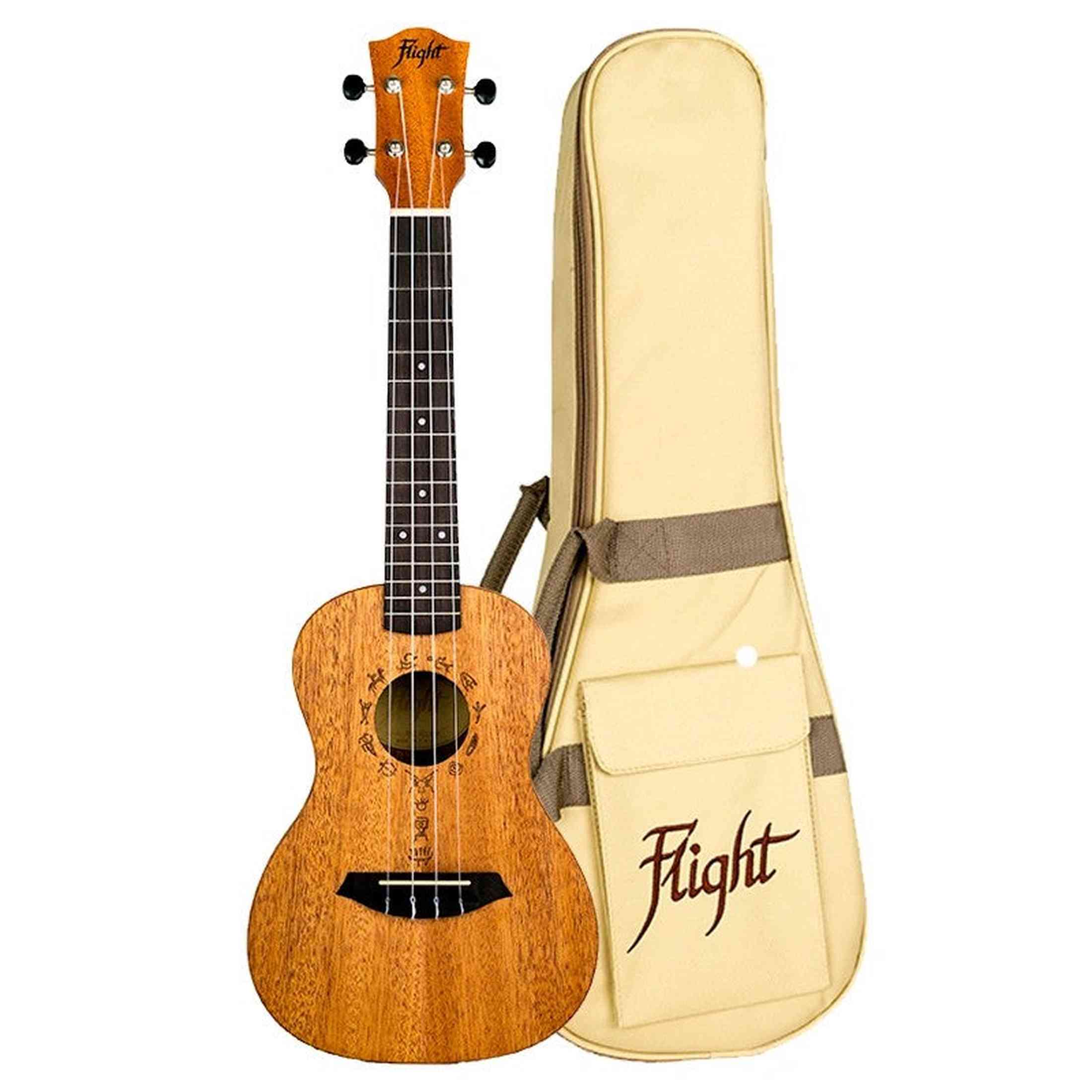 Flight DUC373 MAH Concert Ukulele met Mahogany Body, Blackwood Toets en Ki’i Pohaku Rosette