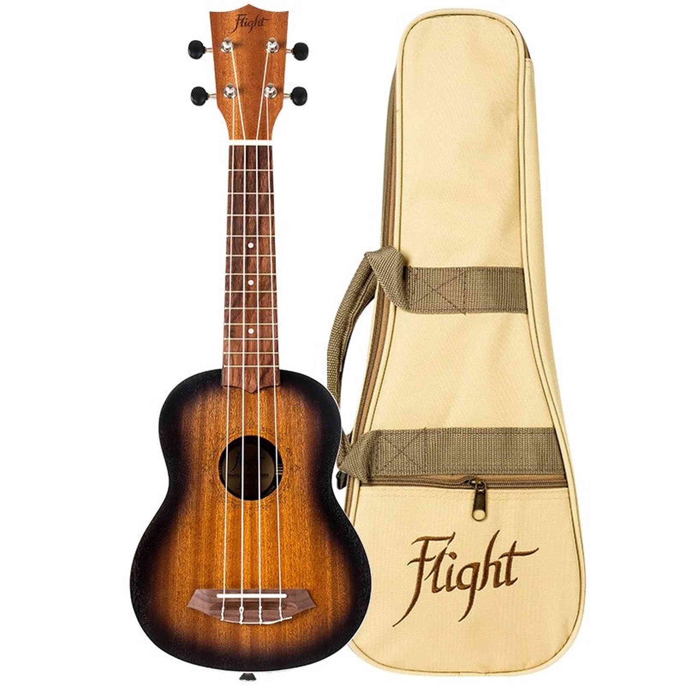 Flight NUS380 Amber Soprano Ukulele met Sapele Body, Walnut Toets, Bone Topkam en Flight Nylon Snaren