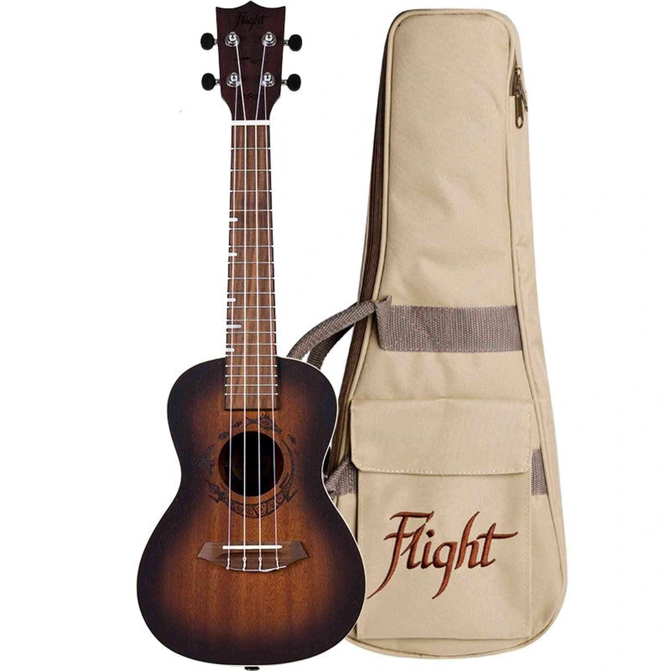 Flight DUC380 Amber Concert Ukulele met Mahogany Body, Bone Topkam en Aquila Nylgut Snaren