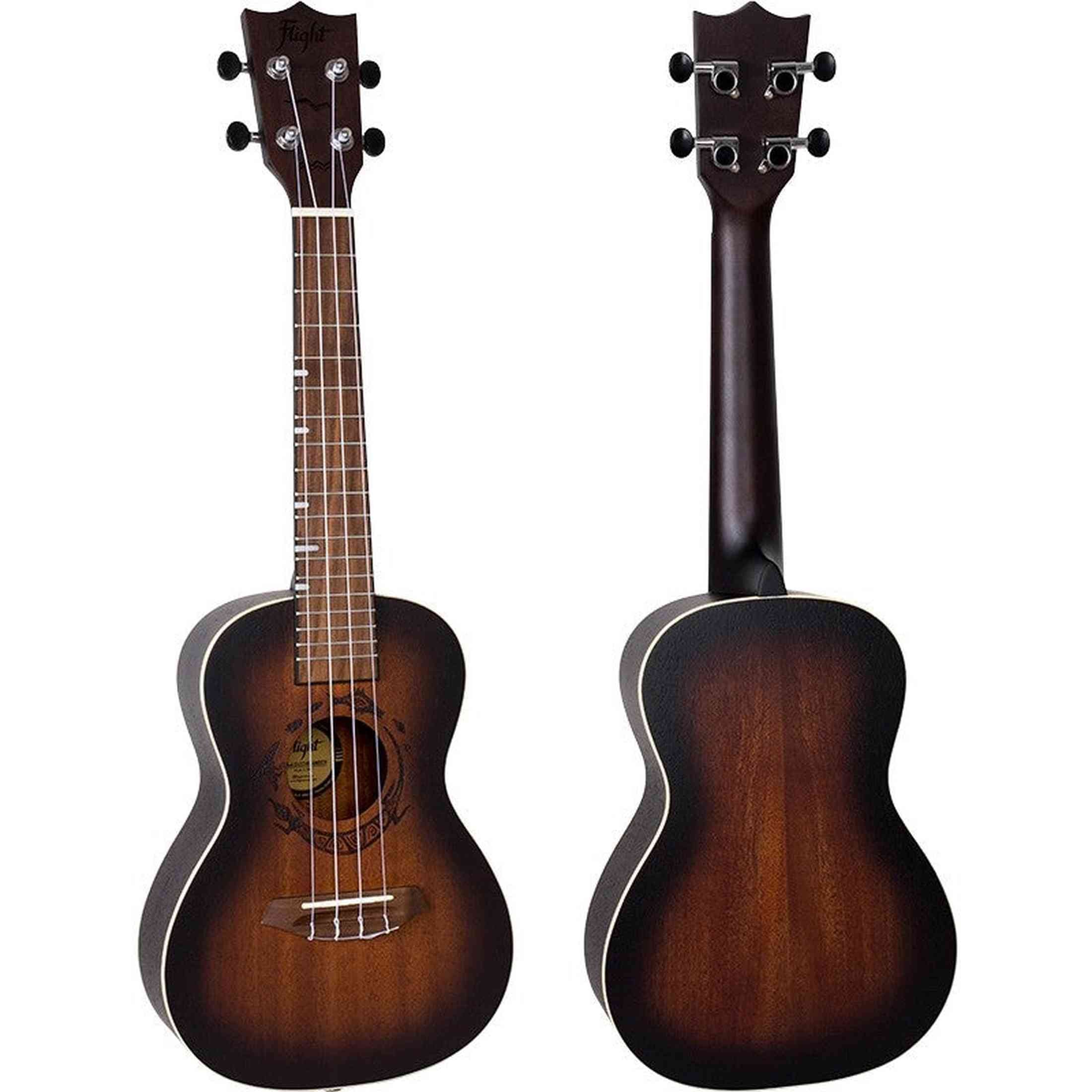 Flight DUC380 Amber Concert Ukulele met Mahogany Body, Bone Topkam en Aquila Nylgut Snaren