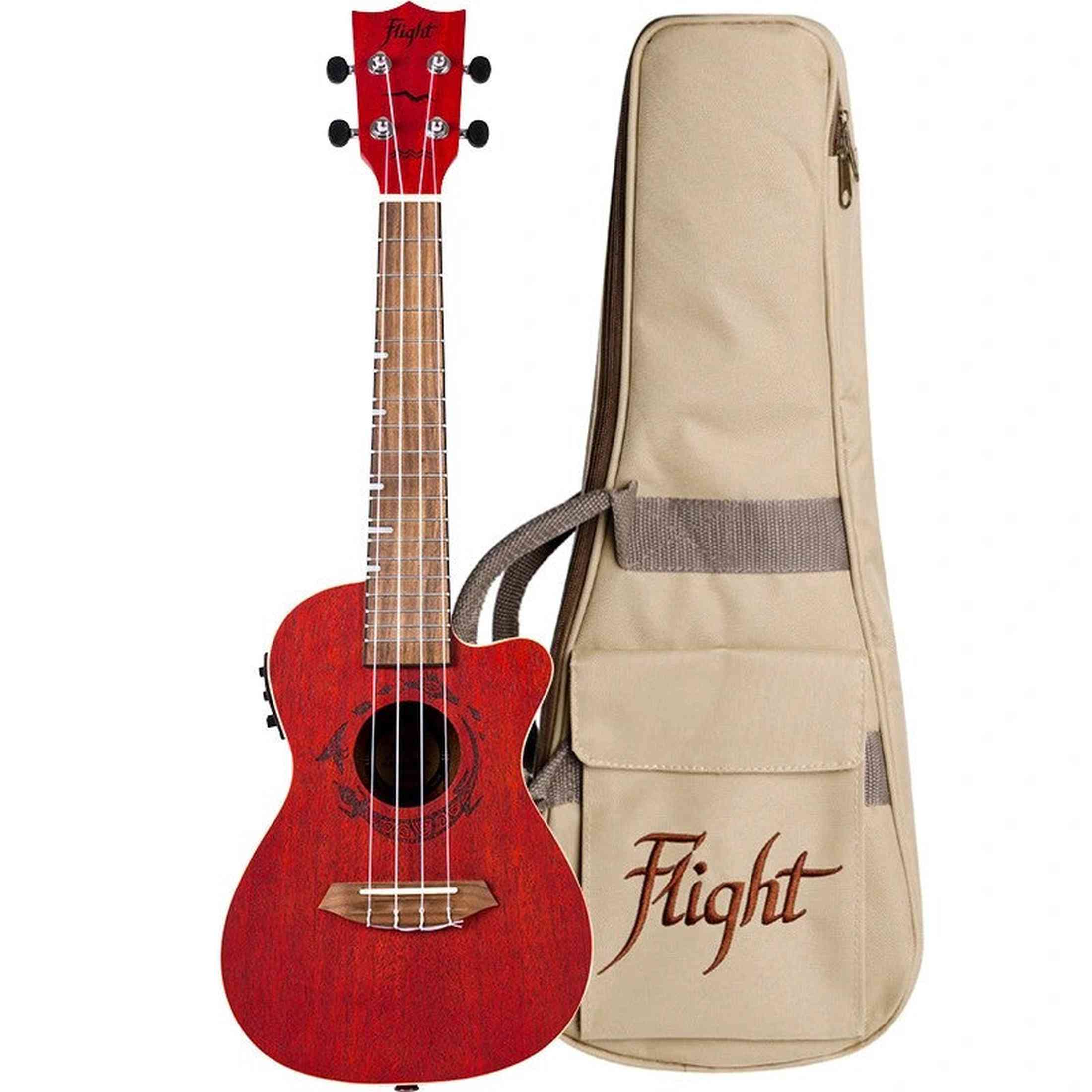 Flight DUC380 CEQ Coral Elektrisch-Akoestische Concert Ukulele met Cutaway, Mahogany Body, Pickup met EQ en Aquila Nylgut Snaren