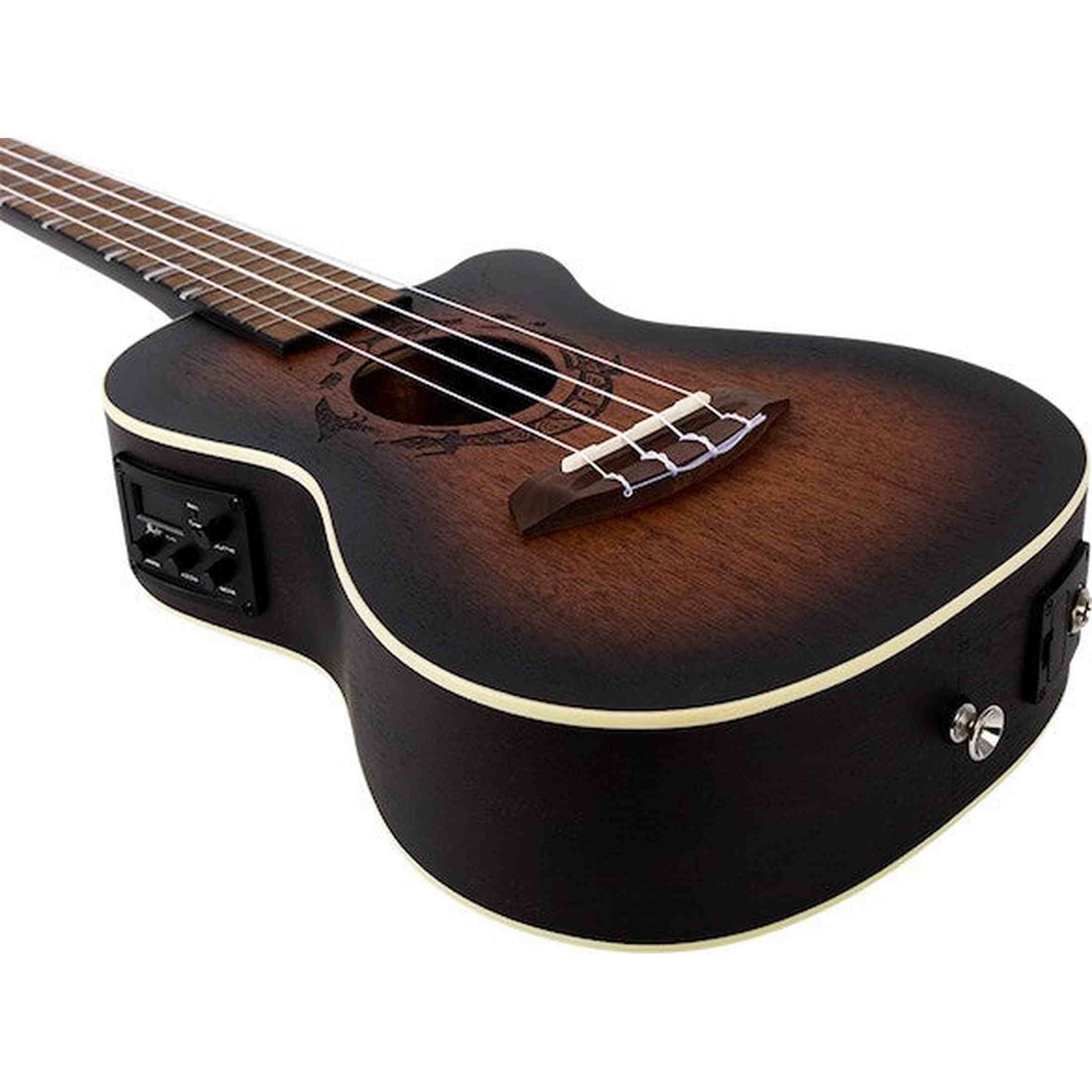 Flight DUC380 CEQ Amber Elektrisch-Akoestische Concert Ukulele met Cutaway, Mahogany Body, Pickup met EQ en Aquila Nylgut Snaren