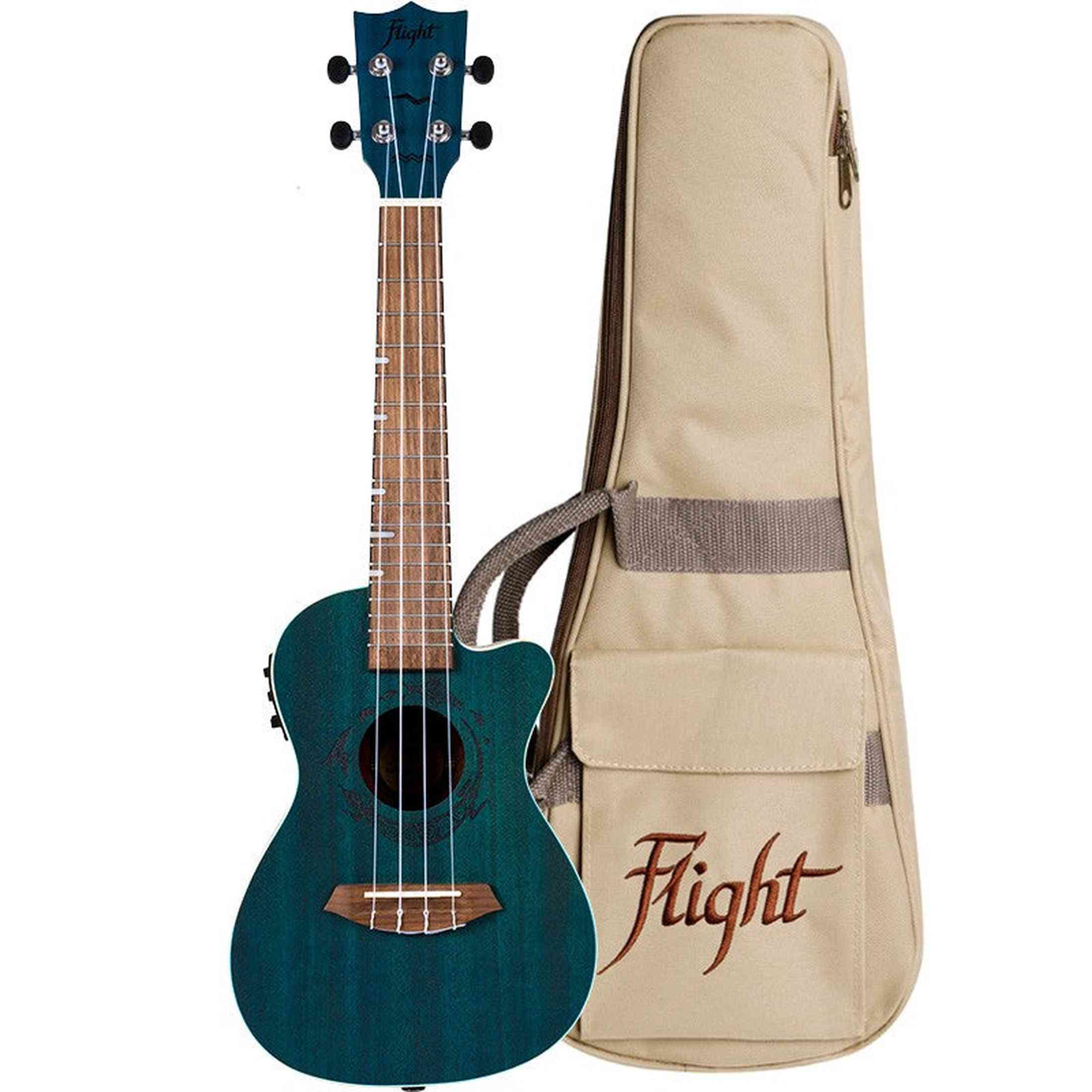 Flight DUC380 CEQ Topaz Elektrisch-Akoestische Concert Ukulele met Cutaway, Mahogany Body, Pickup met EQ en Aquila Nylgut Snaren